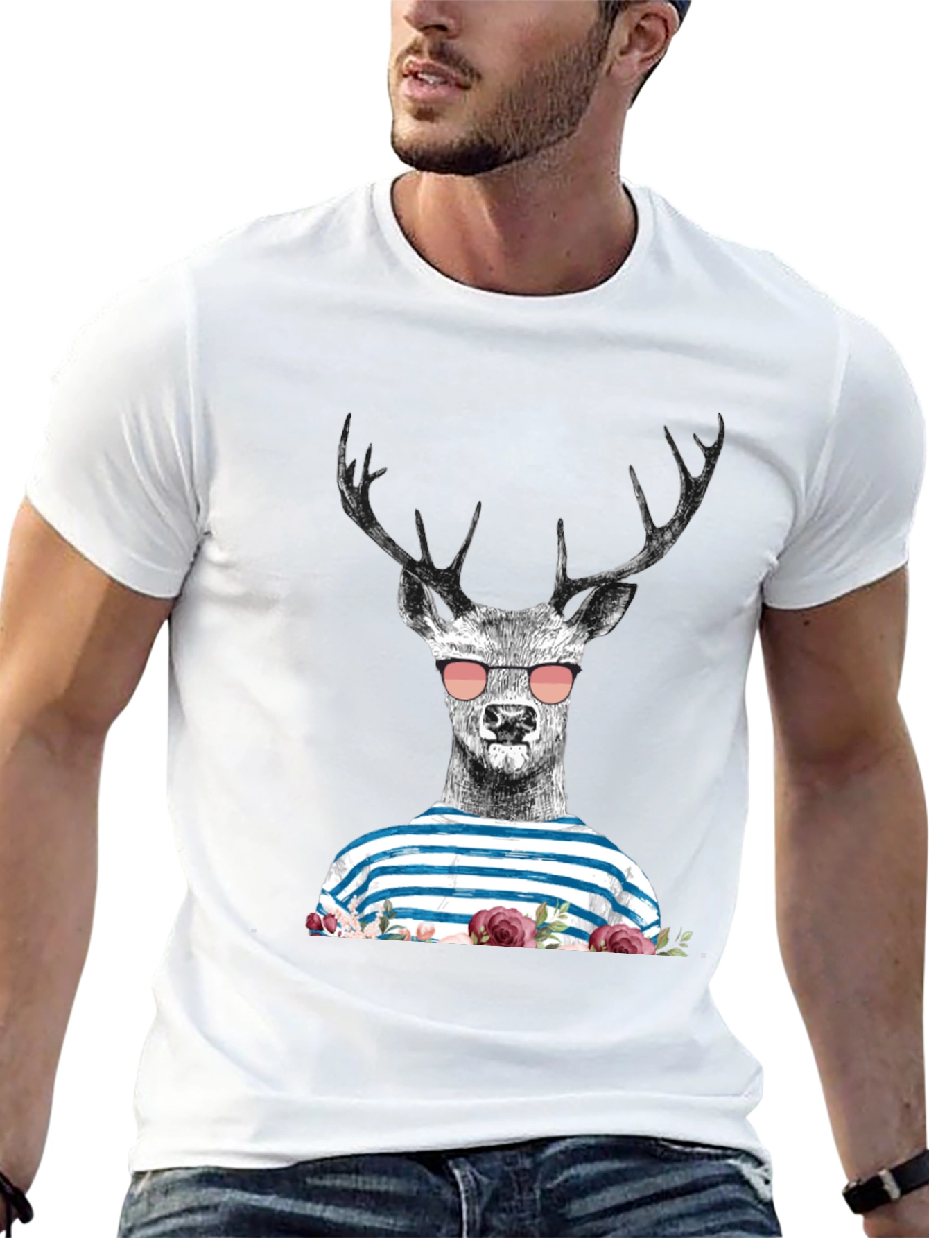 Deer with Sunglasses Graphic Tee - Mens Black T-Shirt