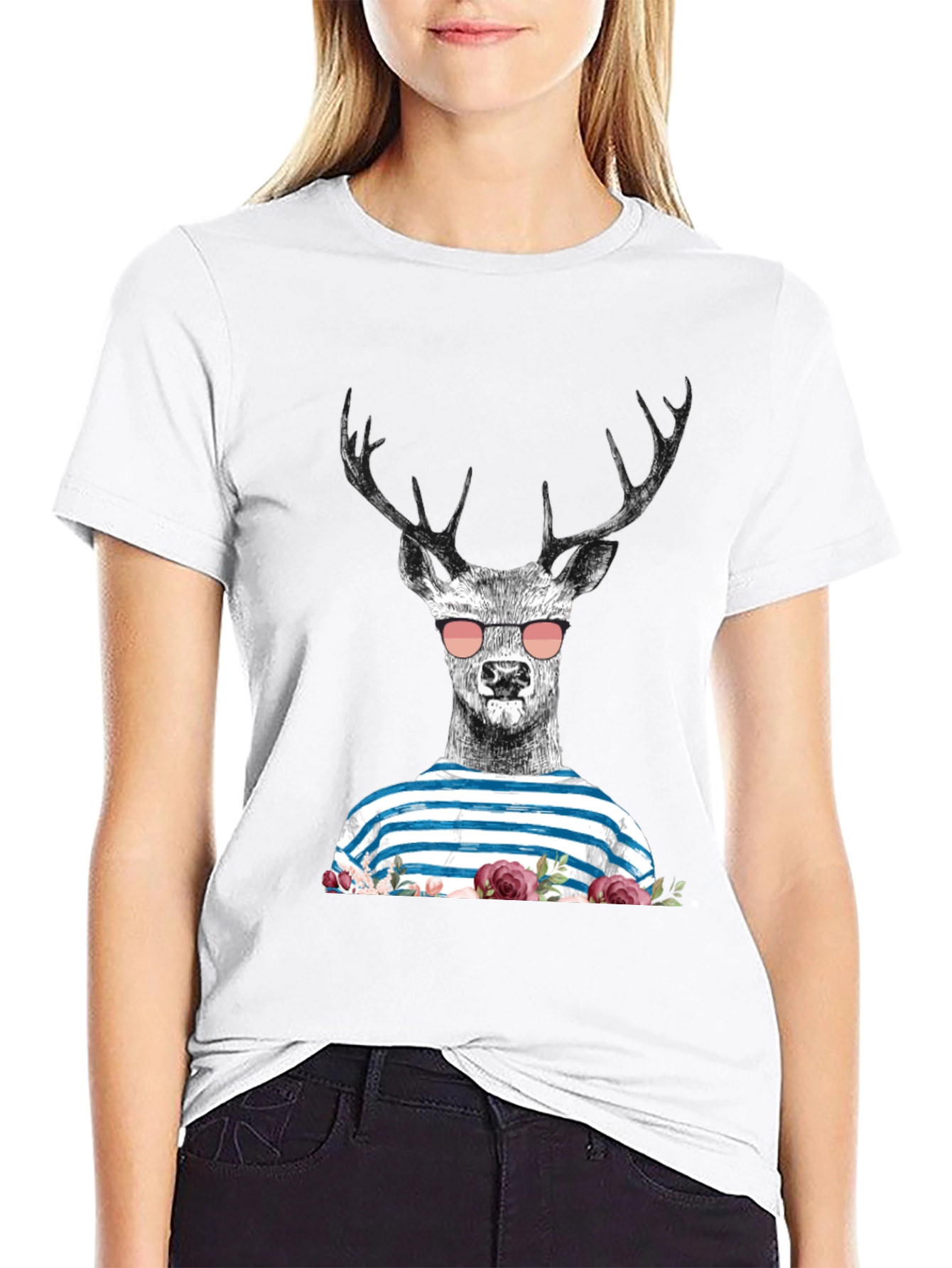 Deer with Sunglasses Graphic Tee - Mens Black T-Shirt