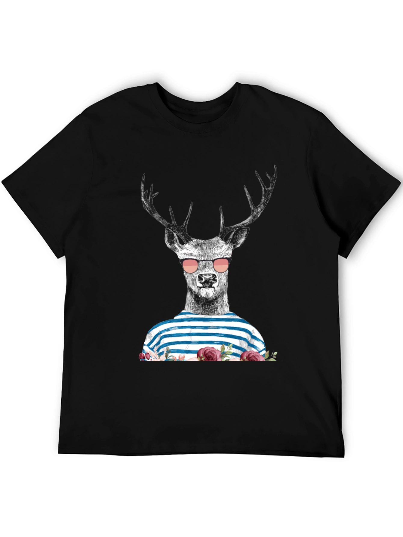 Deer with Sunglasses Graphic Tee - Mens Black T-Shirt