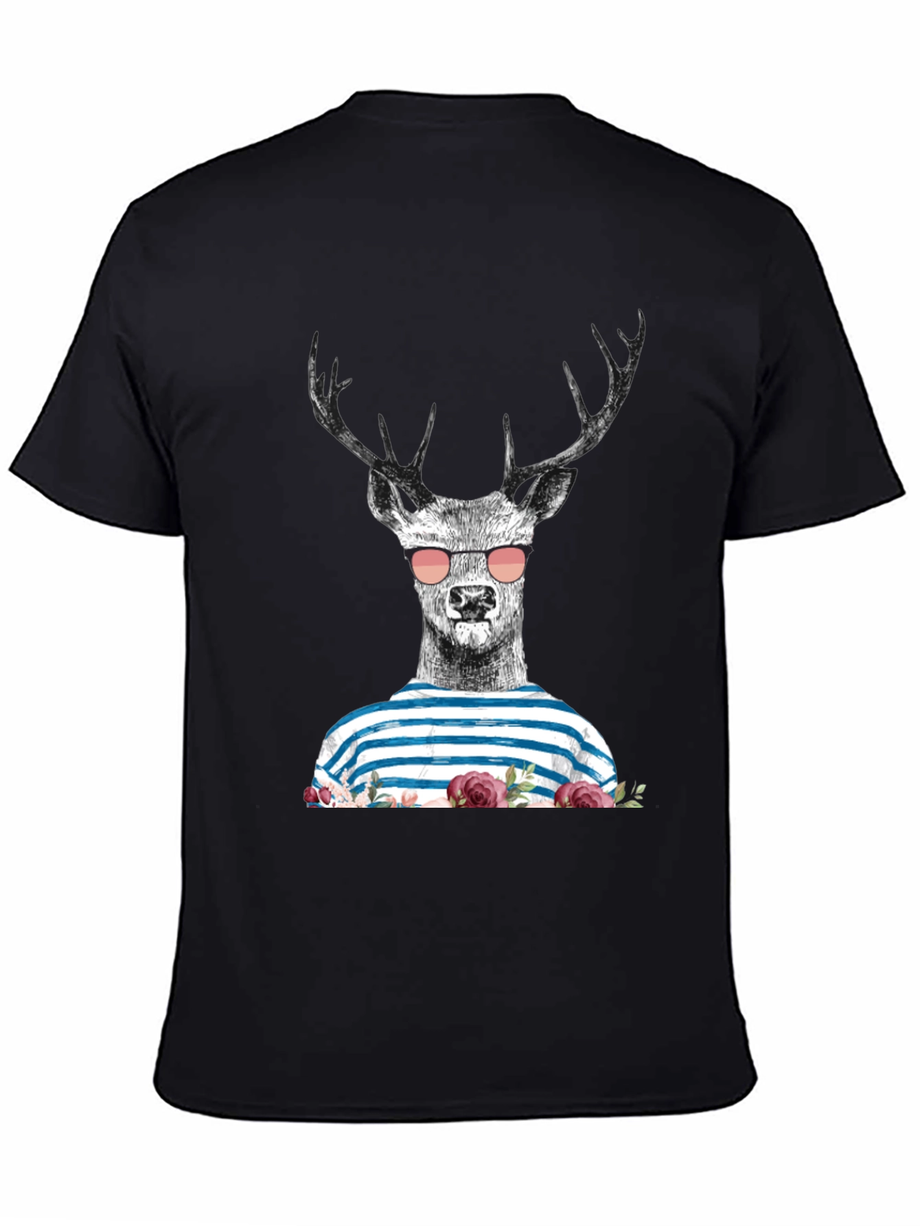 Deer with Sunglasses Graphic Tee - Mens Black T-Shirt