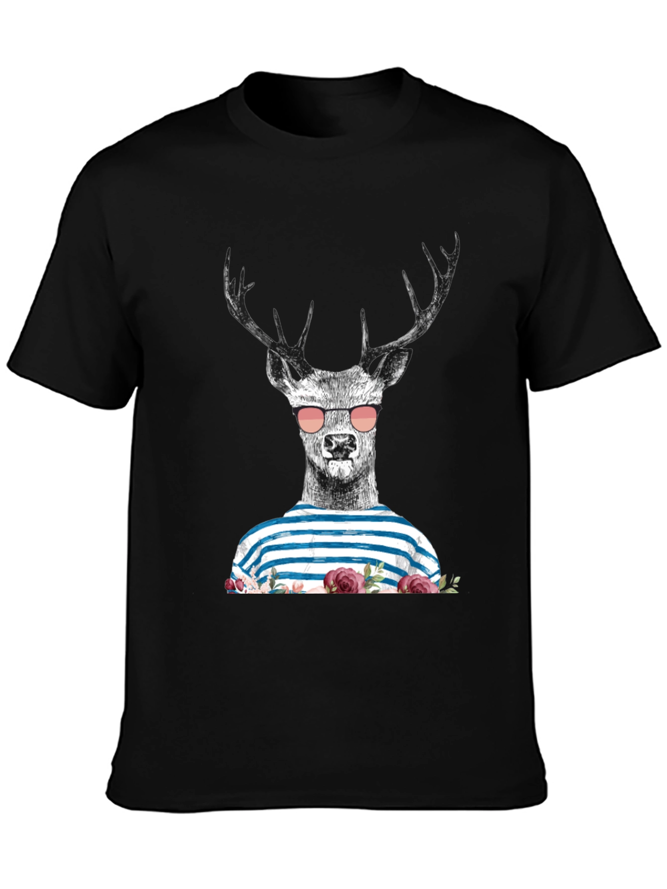 Deer with Sunglasses Graphic Tee - Mens Black T-Shirt