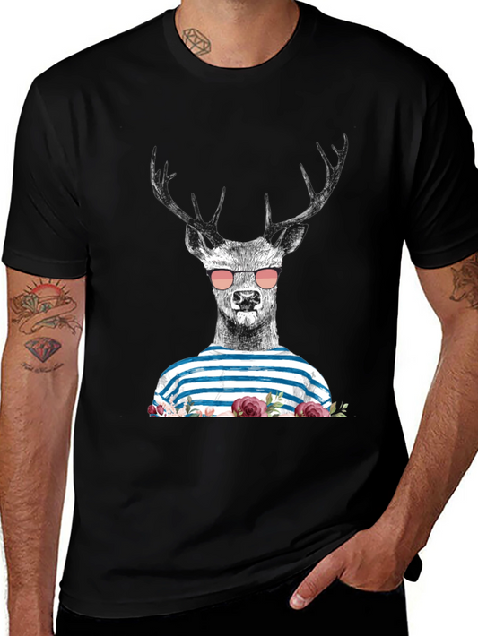 Deer with Sunglasses Graphic Tee - Mens Black T-Shirt