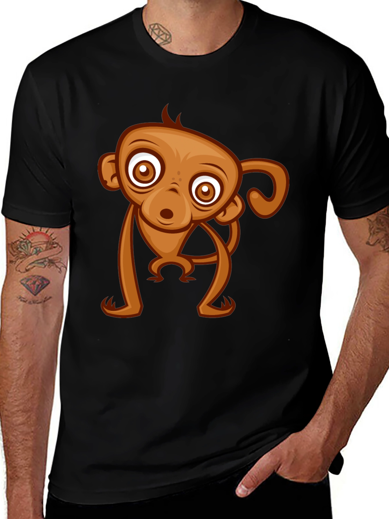 Cute Monkey Graphic Tee - Black Cotton T-Shirt
