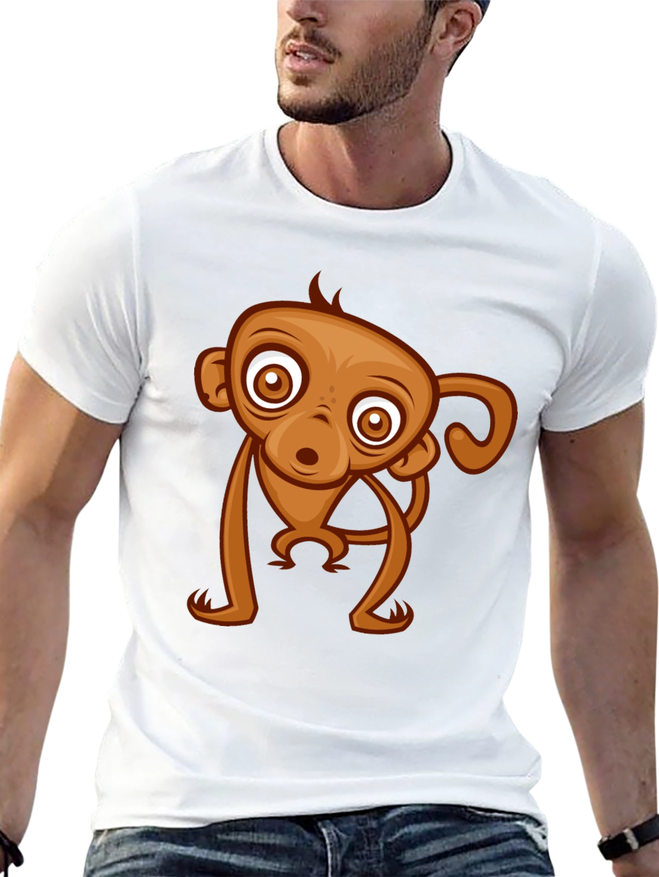 Cute Monkey Graphic Tee - Black Cotton T-Shirt