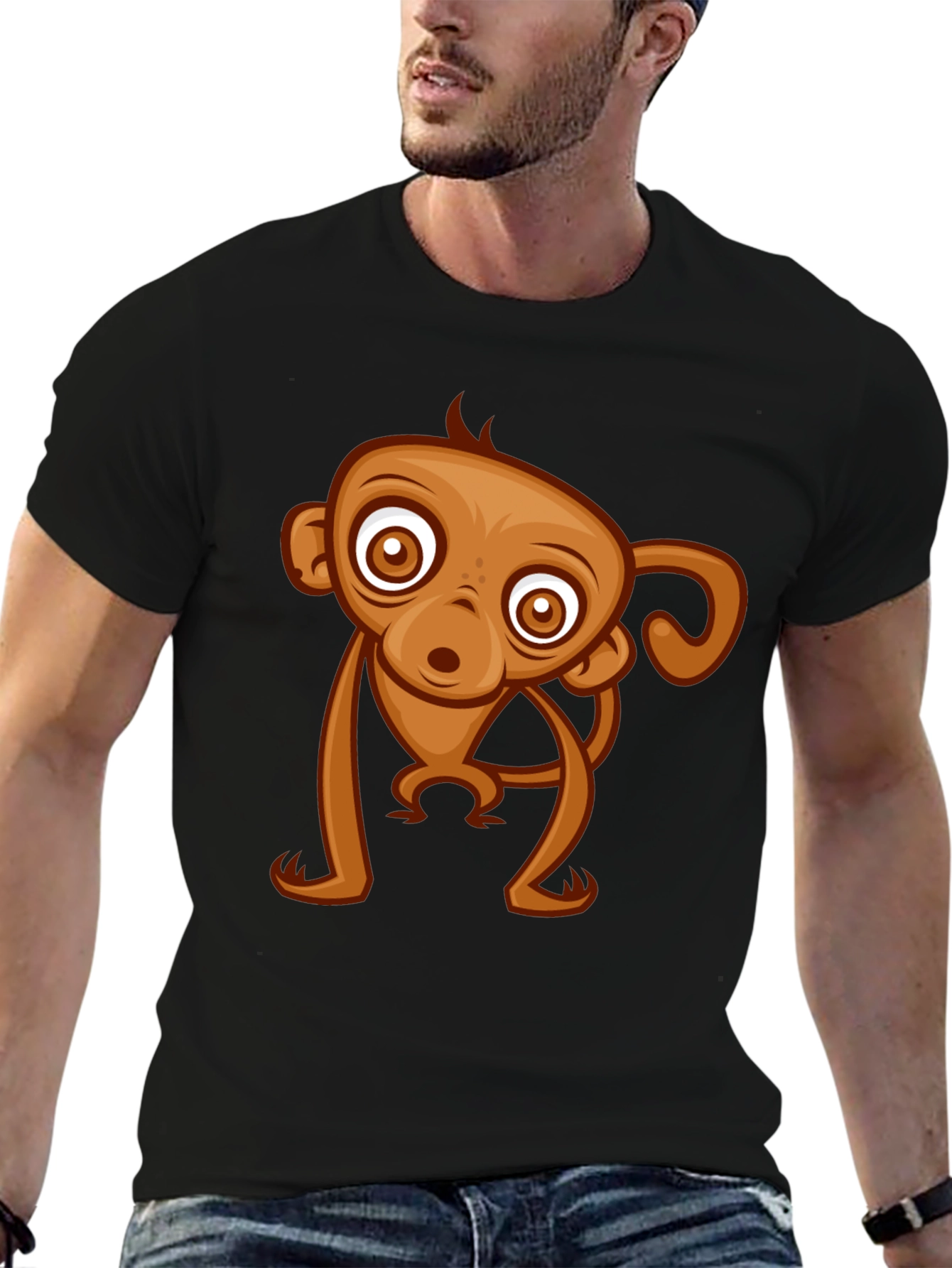 Cute Monkey Graphic Tee - Black Cotton T-Shirt
