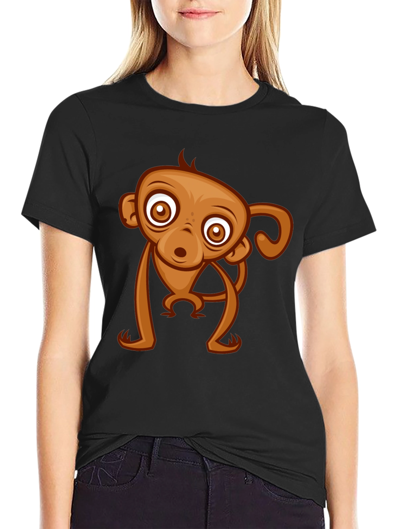 Cute Monkey Graphic Tee - Black Cotton T-Shirt
