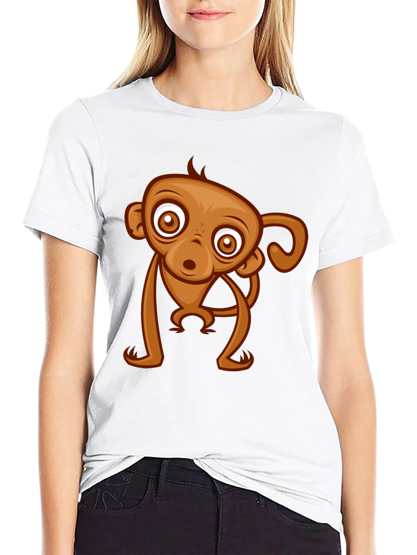 Cute Monkey Graphic Tee - Black Cotton T-Shirt