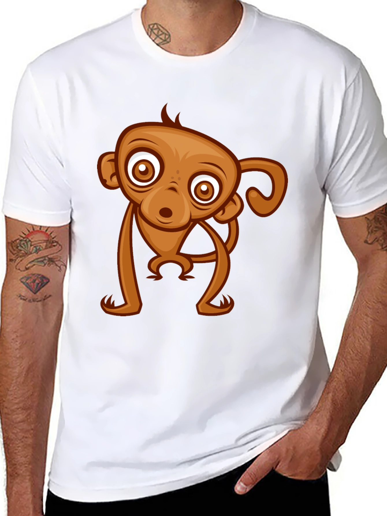Cute Monkey Graphic Tee - Black Cotton T-Shirt