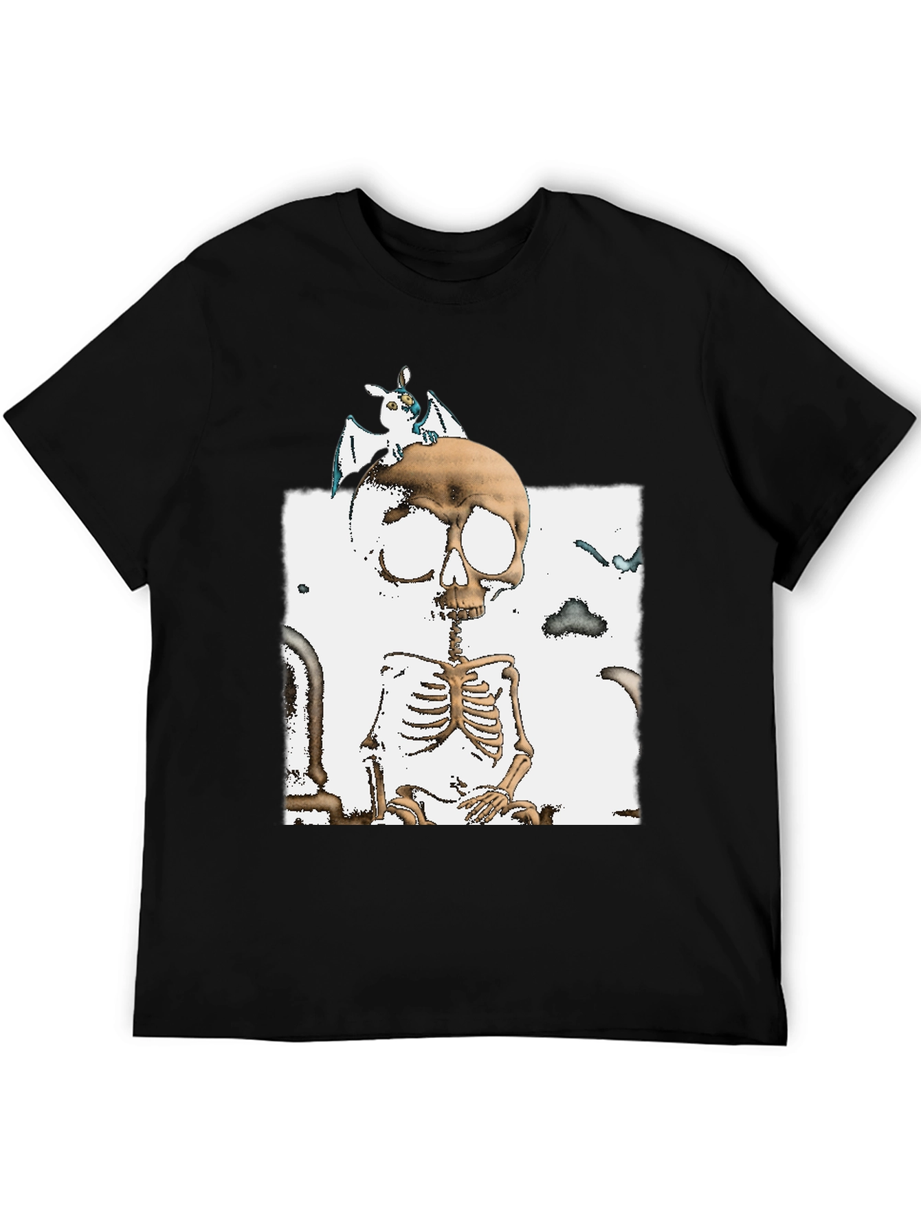 Skull & Bat Graphic T-Shirt - Halloween Style