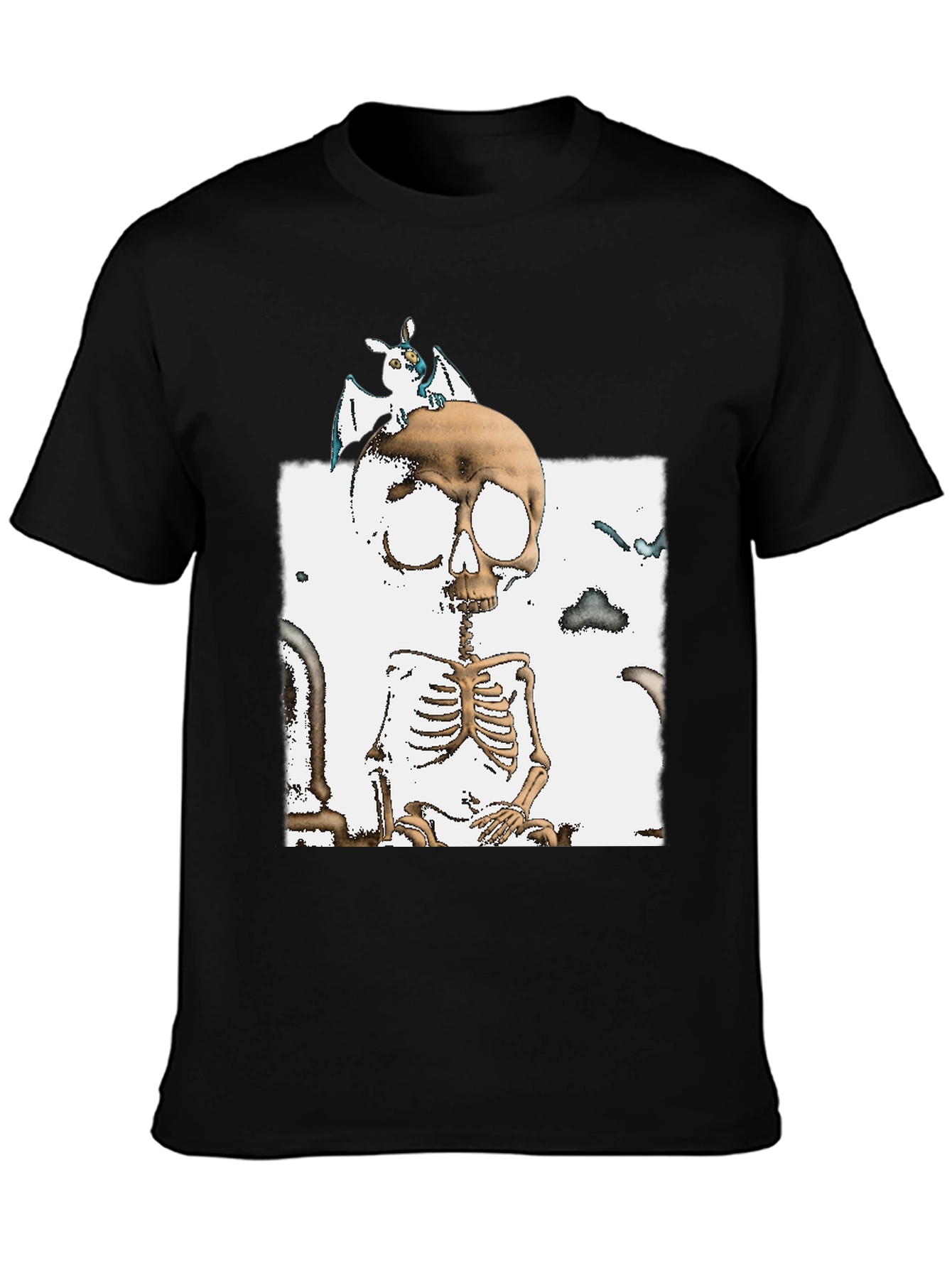 Skull & Bat Graphic T-Shirt - Halloween Style