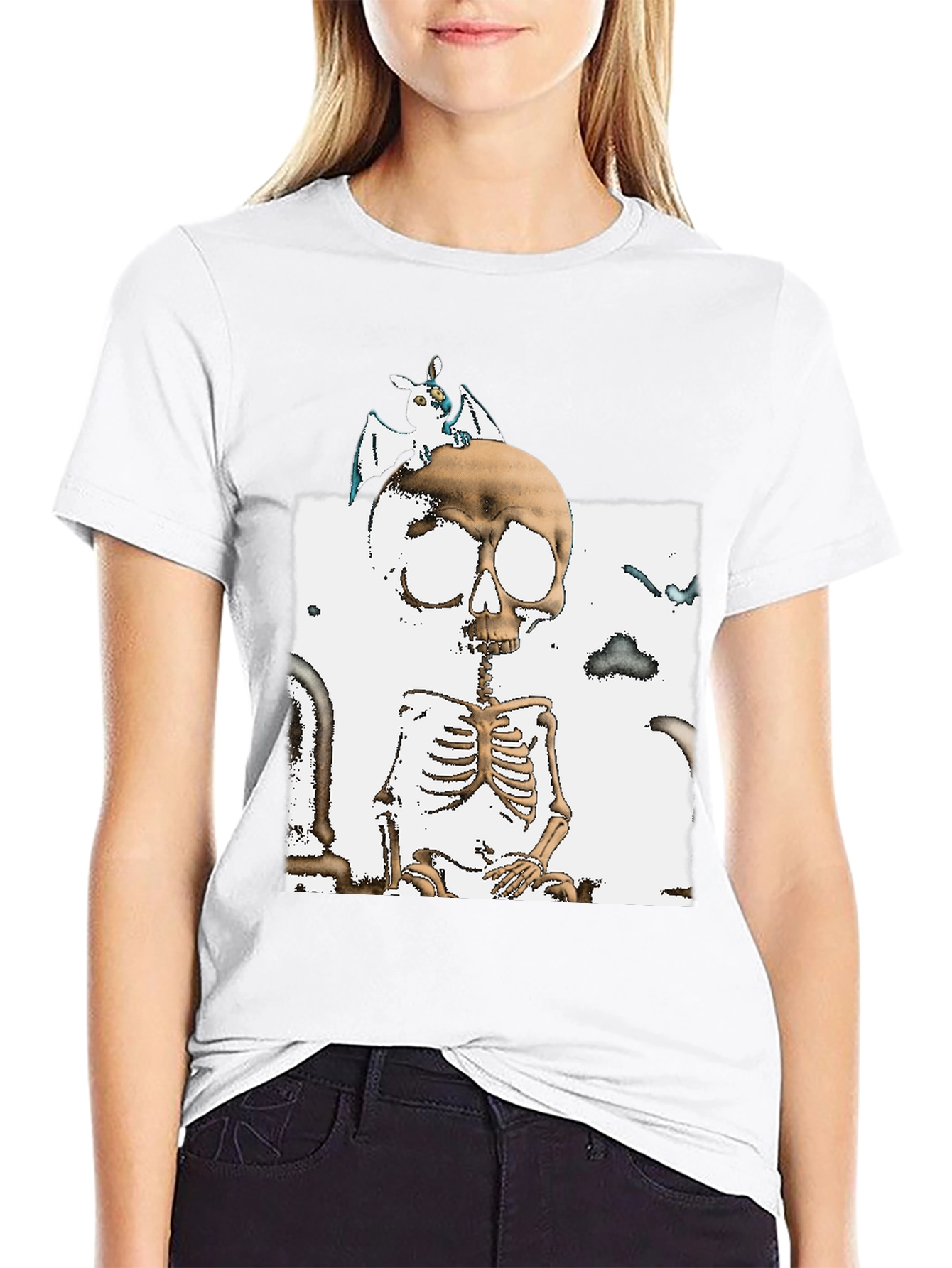 Skull & Bat Graphic T-Shirt - Halloween Style