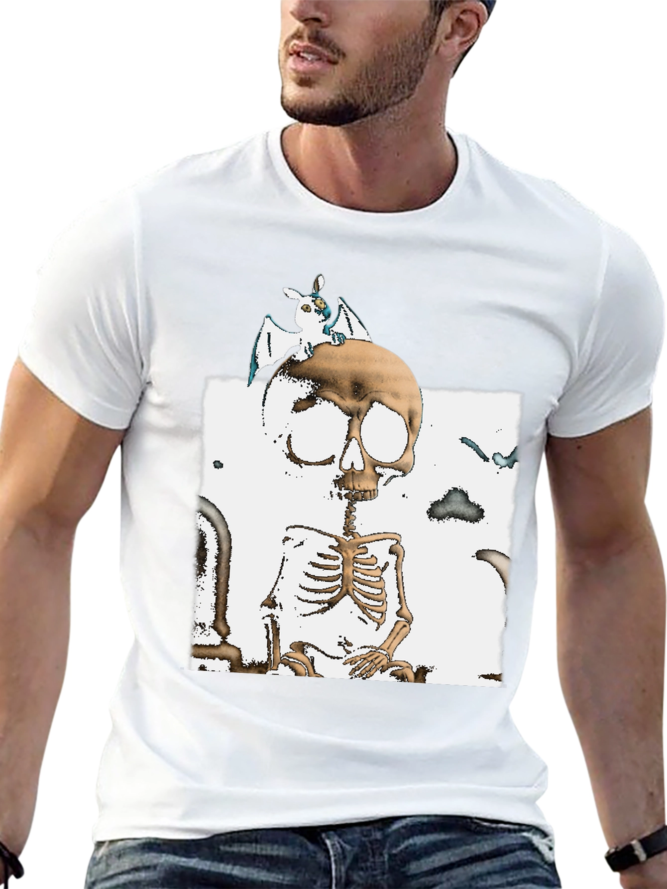 Skull & Bat Graphic T-Shirt - Halloween Style
