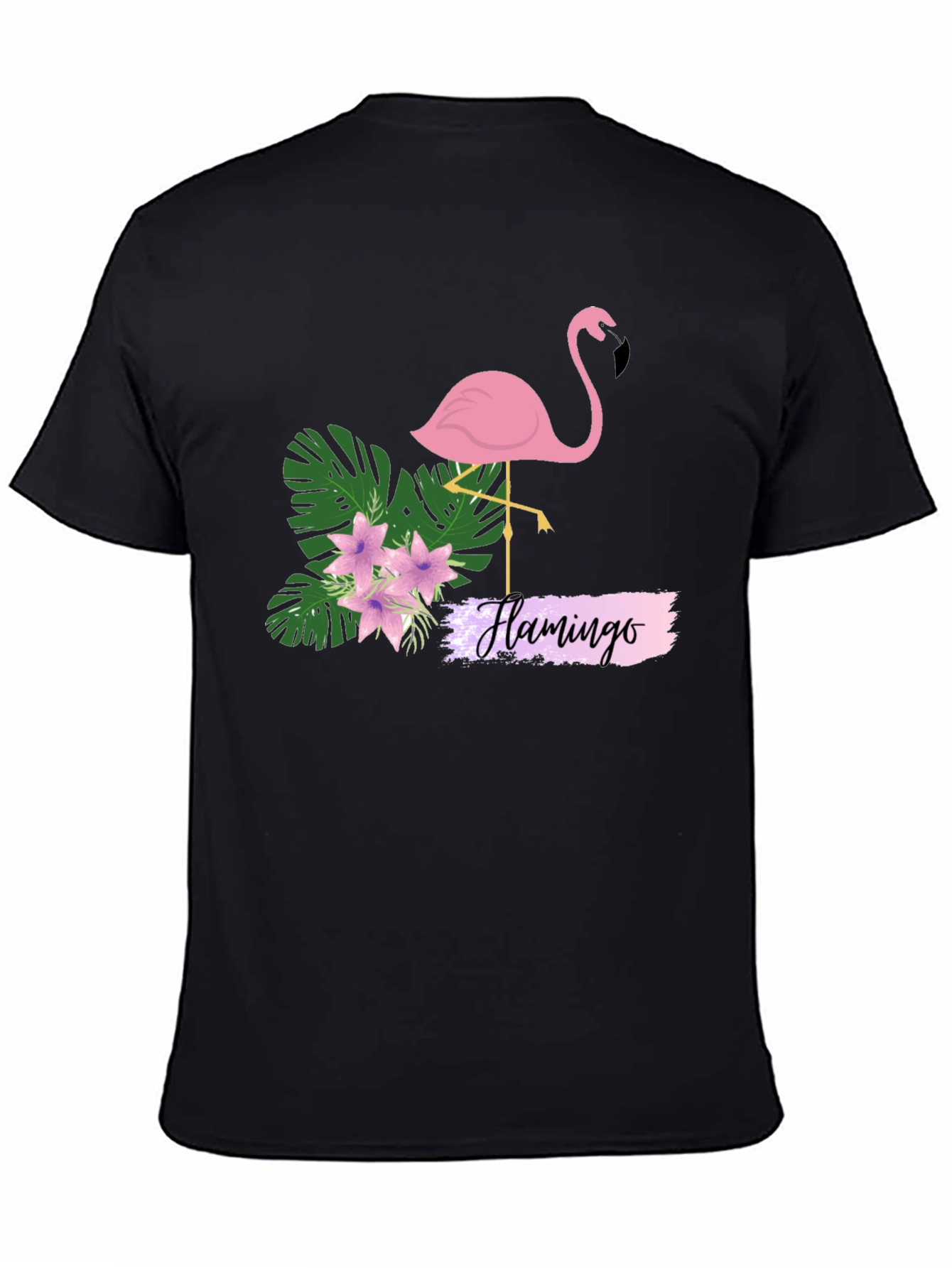 Tropical Flamingo Graphic Tee - Black