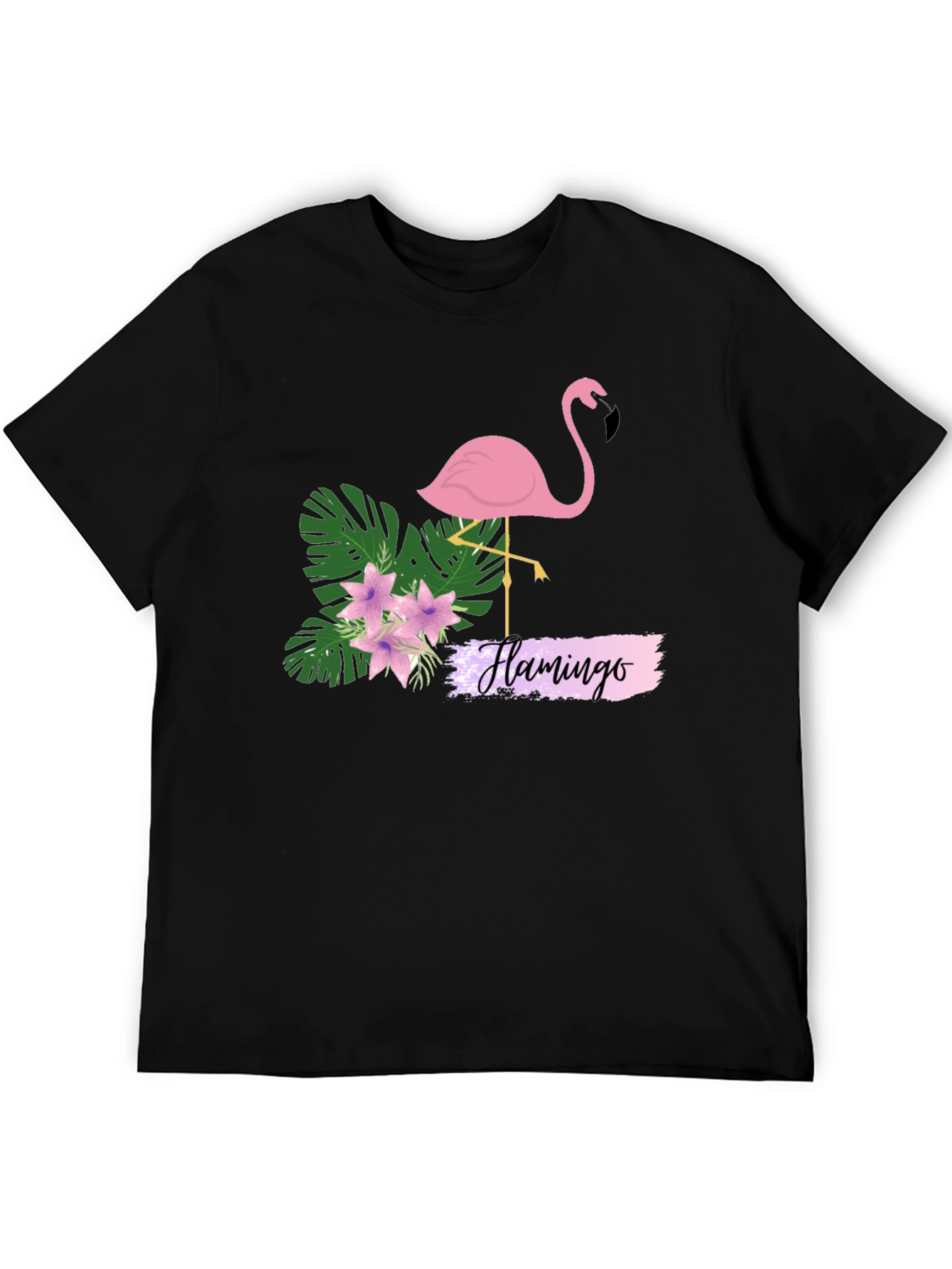 Tropical Flamingo Graphic Tee - Black