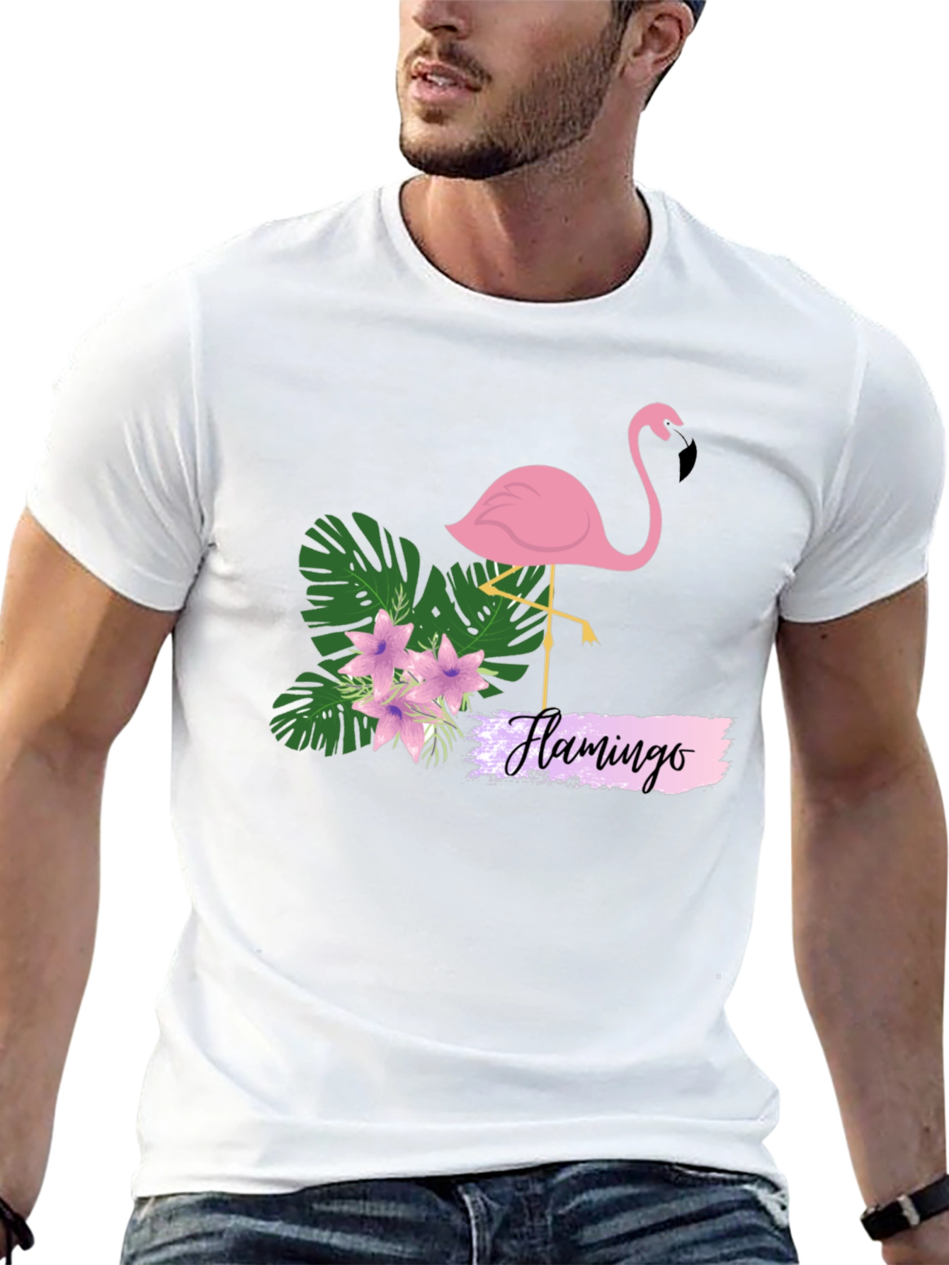 Tropical Flamingo Graphic Tee - Black