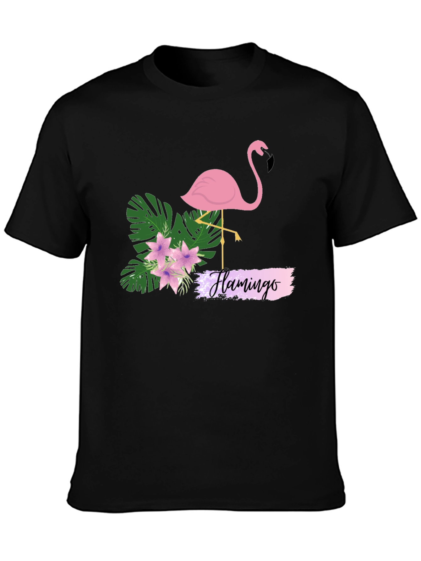 Tropical Flamingo Graphic Tee - Black