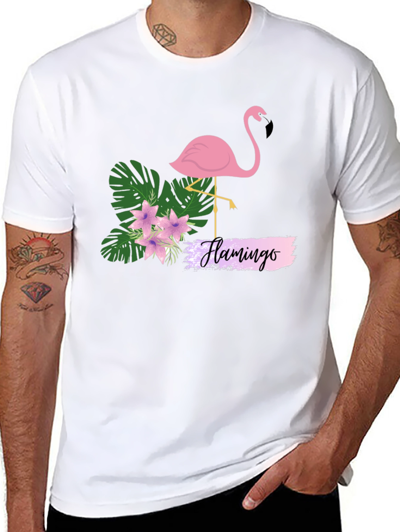Tropical Flamingo Graphic Tee - Black