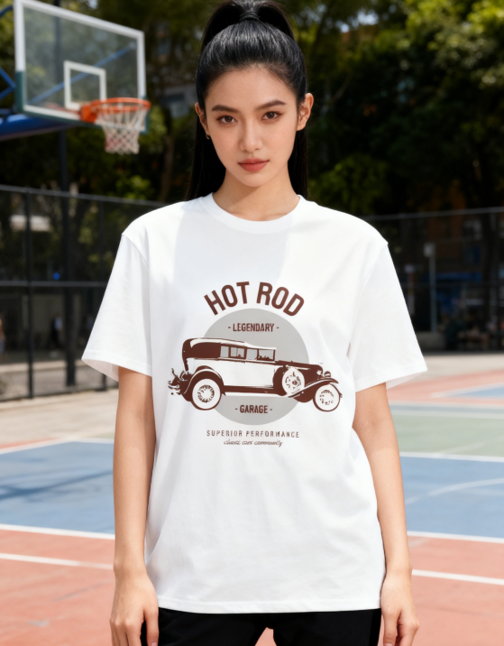 Unisex HOT ROD Legendary Vintage Car Graphic Print T-Shirt, 1 pcs 190g 100% Pure Cotton Casual Short-Sleeve T-Shirt
