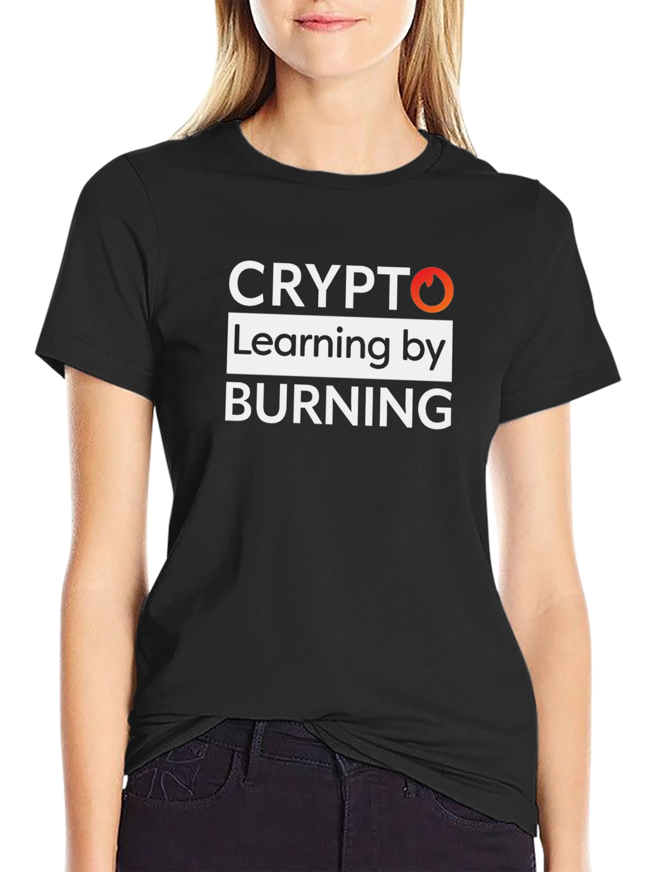 Crypto Learning by Burning Black Graphic T-Shirt