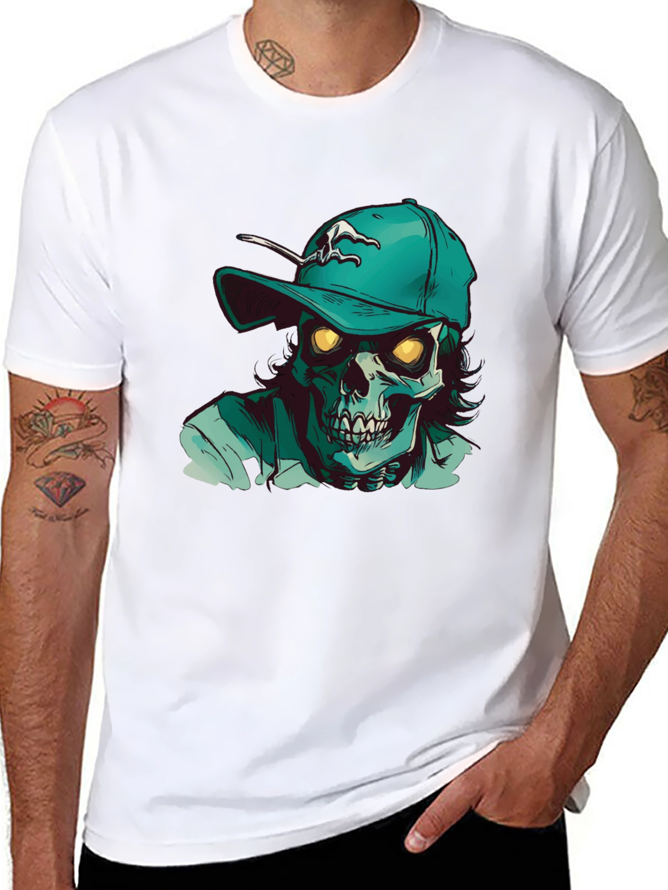 Zombie Baseball Cap Graphic T-Shirt