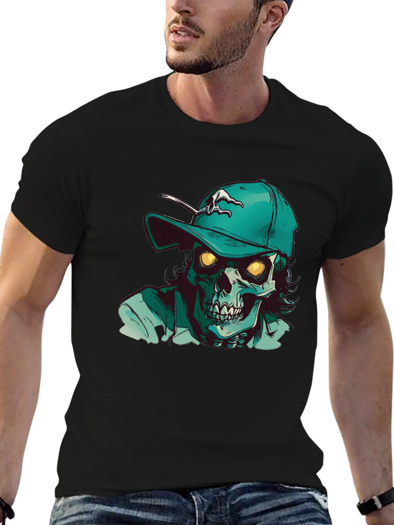 Zombie Baseball Cap Graphic T-Shirt