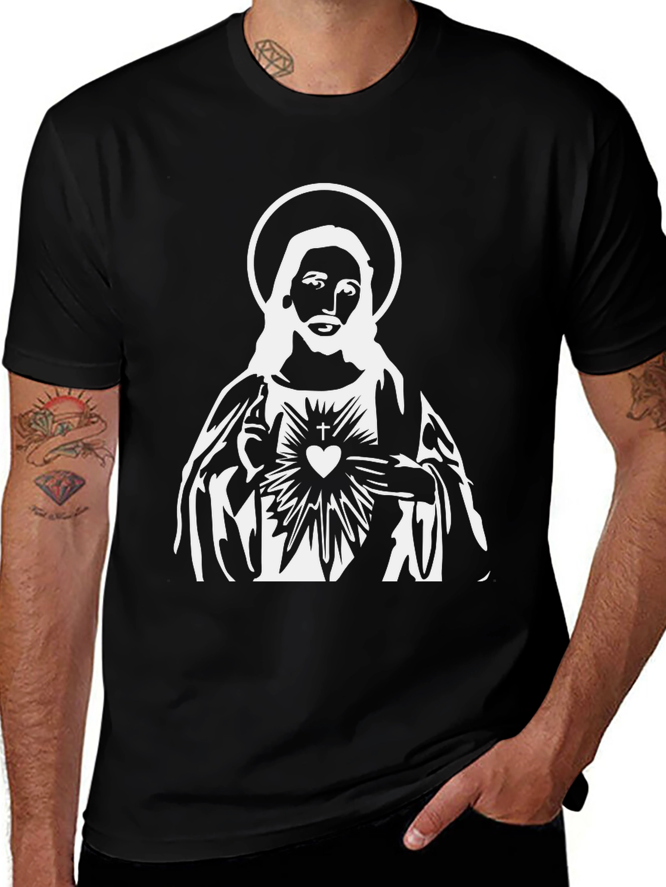 Jesus Sacred Heart Graphic Black T-Shirt
