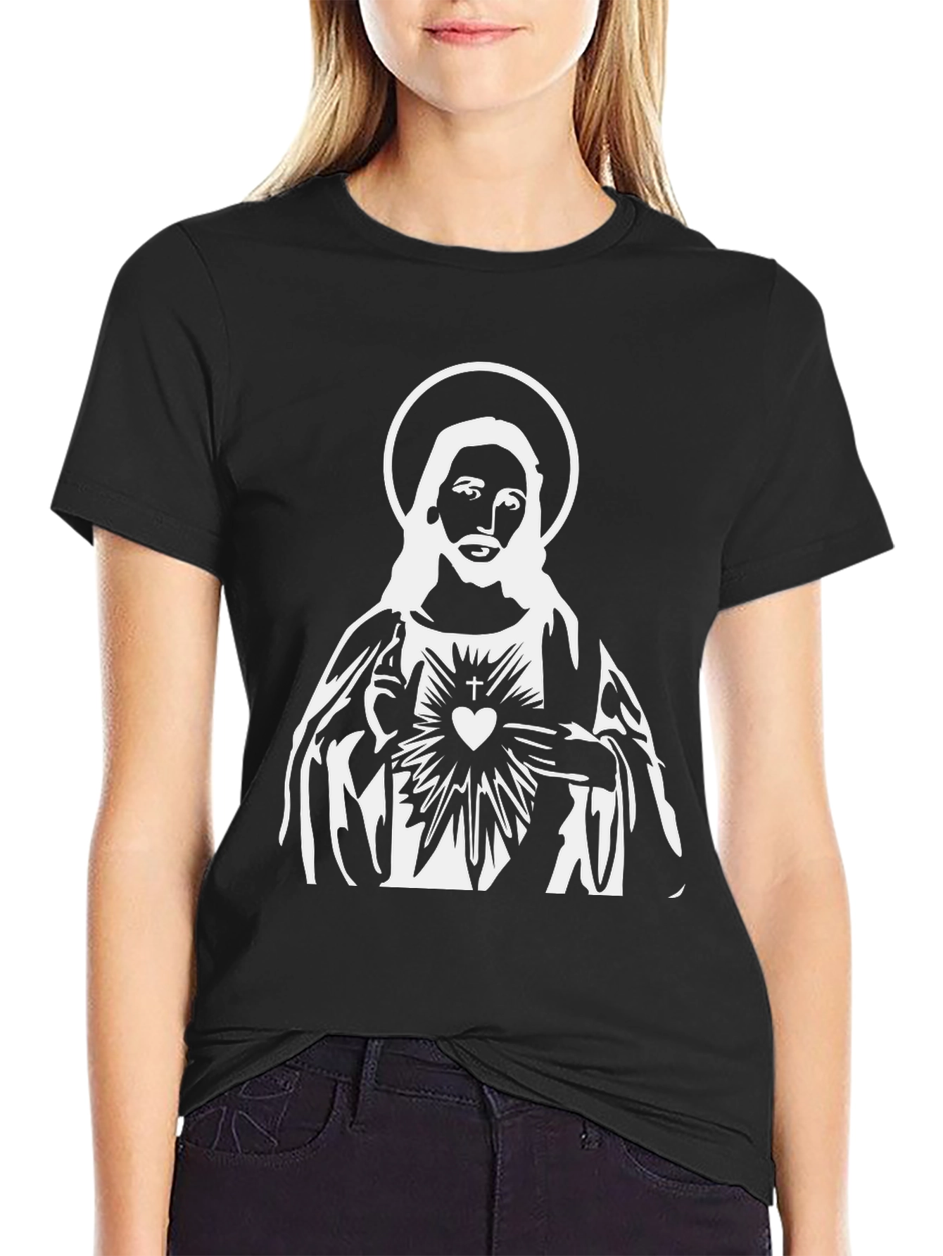 Jesus Sacred Heart Graphic Black T-Shirt