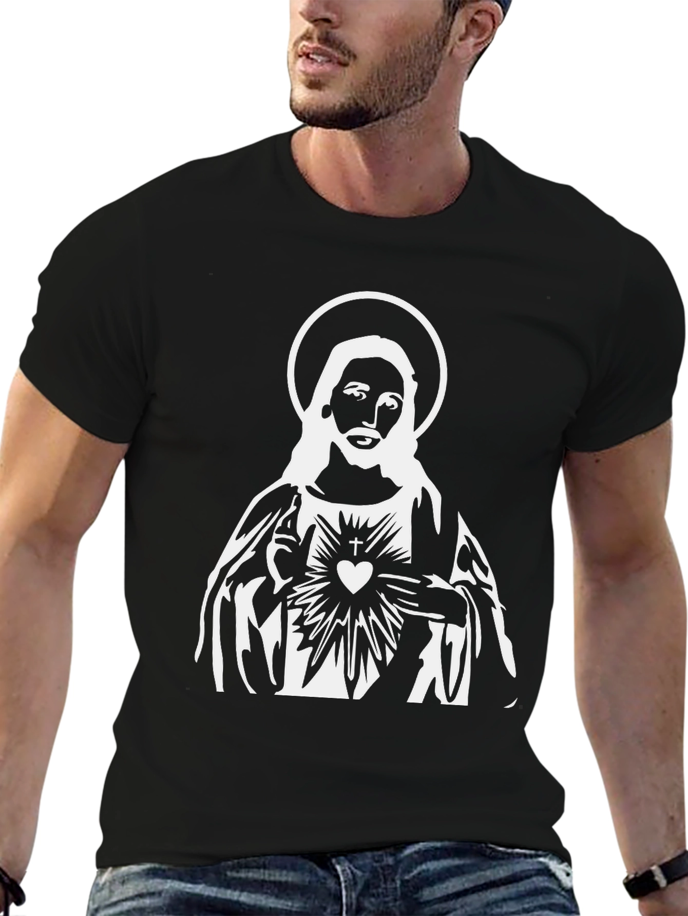 Jesus Sacred Heart Graphic Black T-Shirt