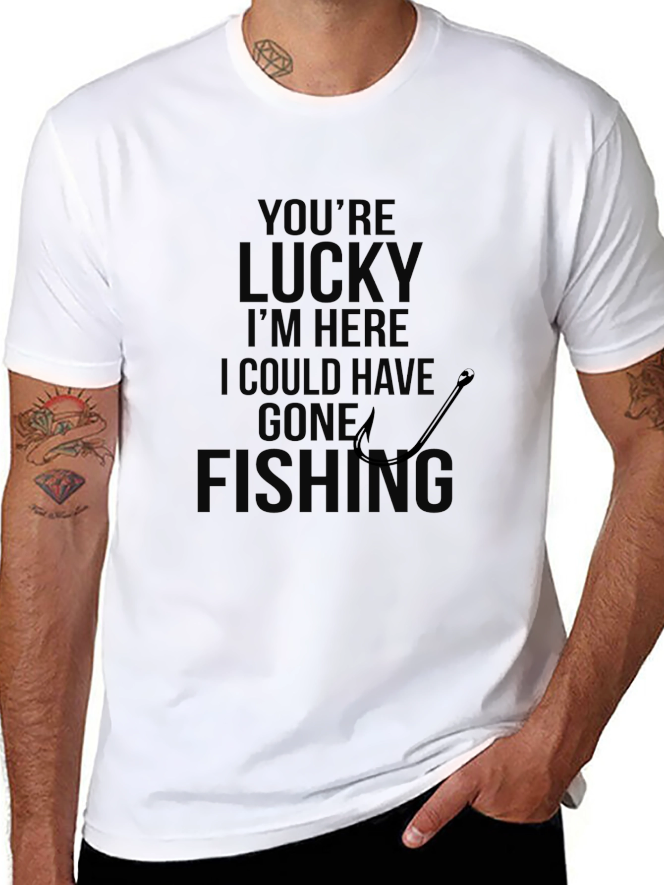 Mens Black Lucky Fishing Graphic Tee