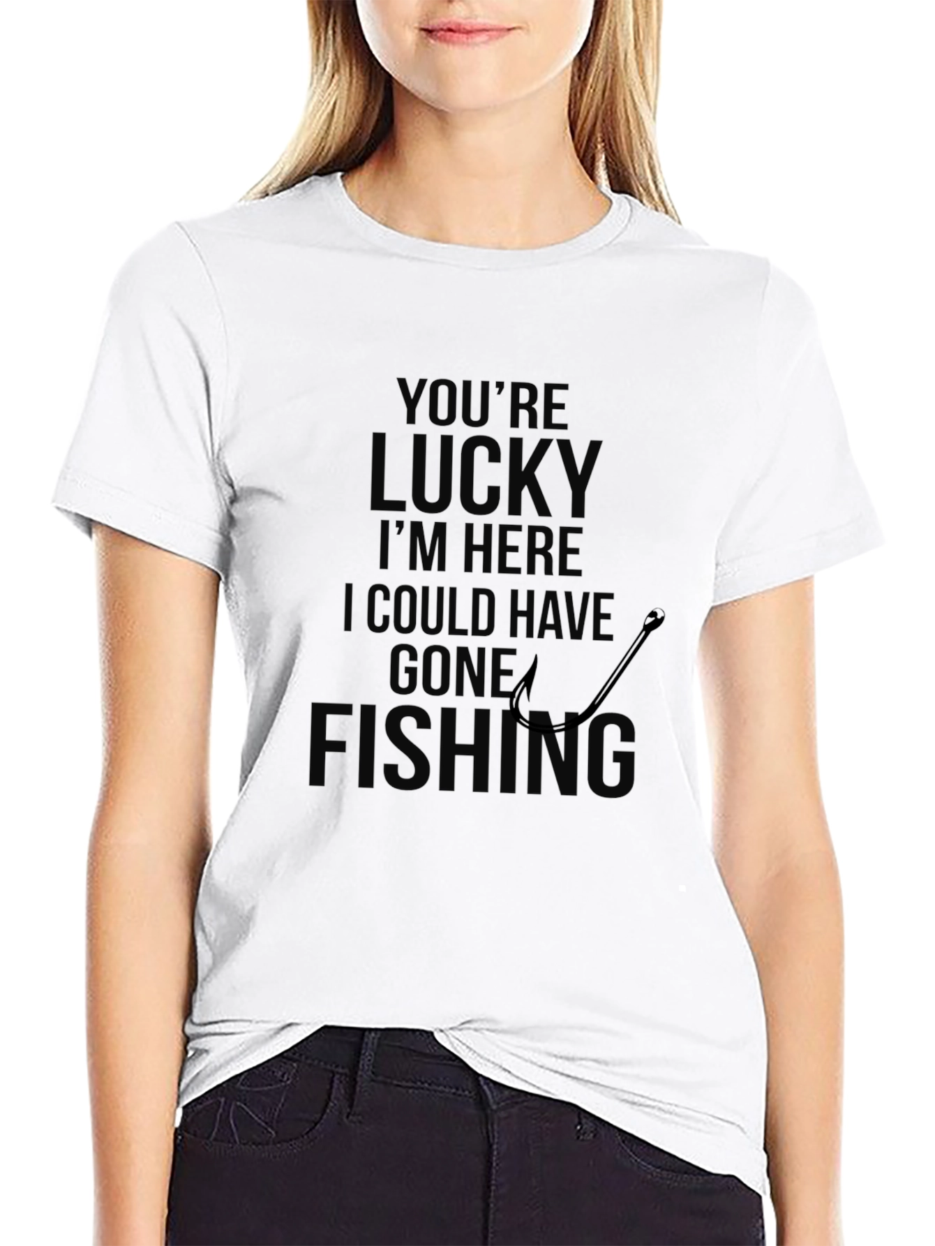 Mens Black Lucky Fishing Graphic Tee