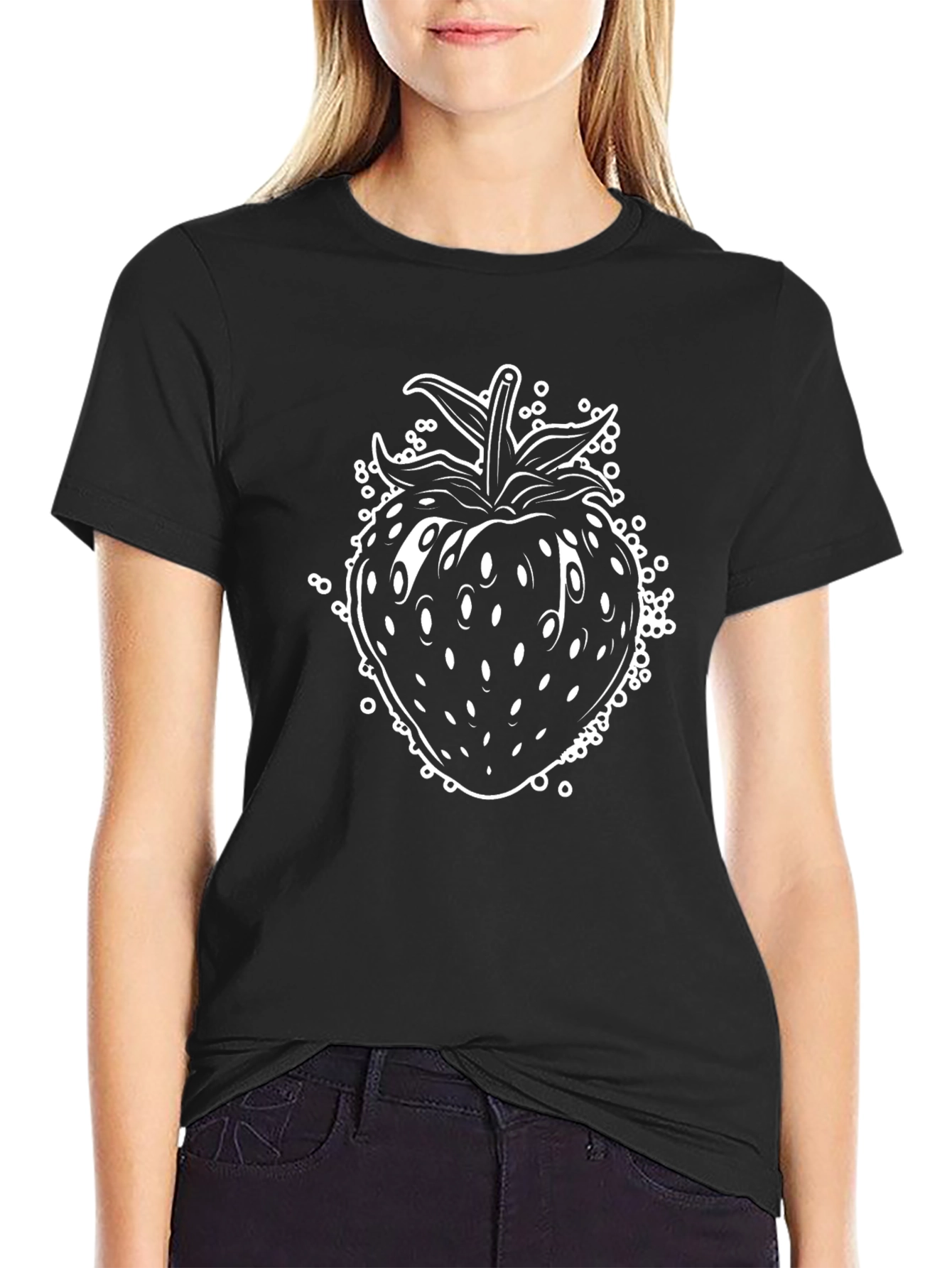 Strawberry Graphic Tee - Black Casual Shirt