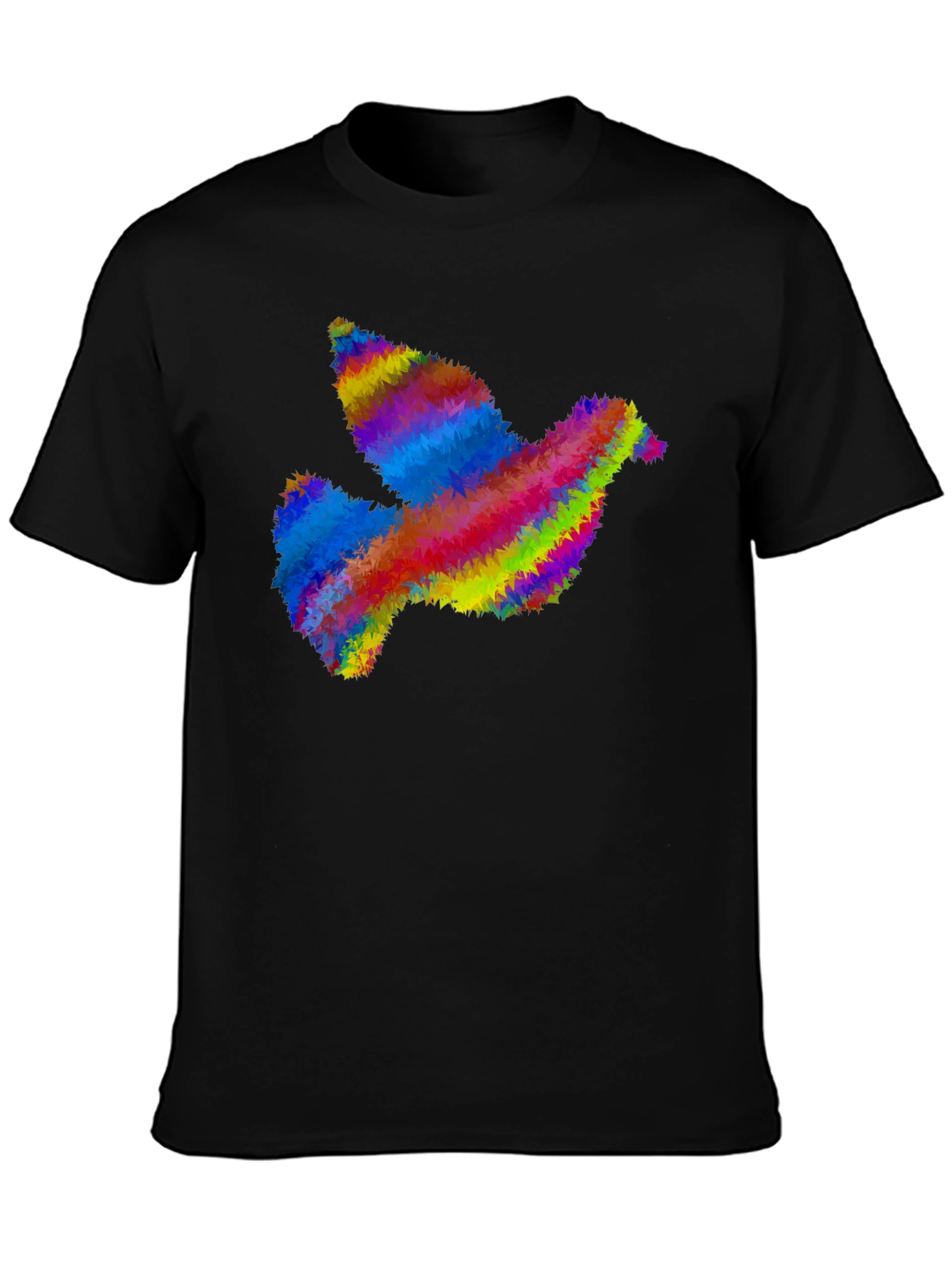 Rainbow Dove Graphic Print Black T-Shirt