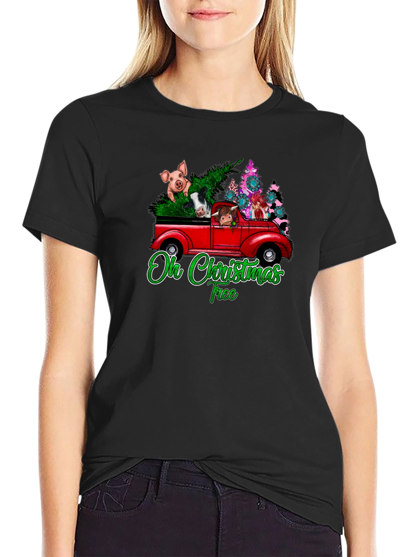 Oh Christmas Tree Animals Truck T-Shirt