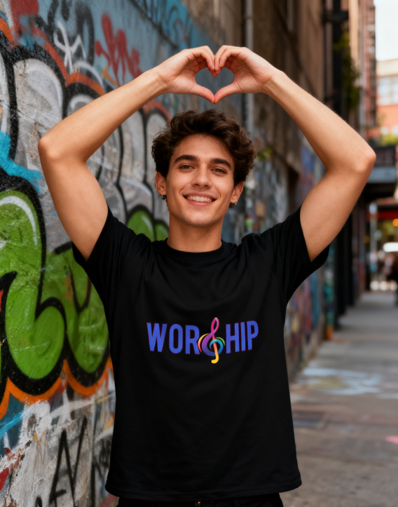 Worship Music Note T-Shirt - 100% Cotton, Vibrant Tee for Church & Casual Occasions