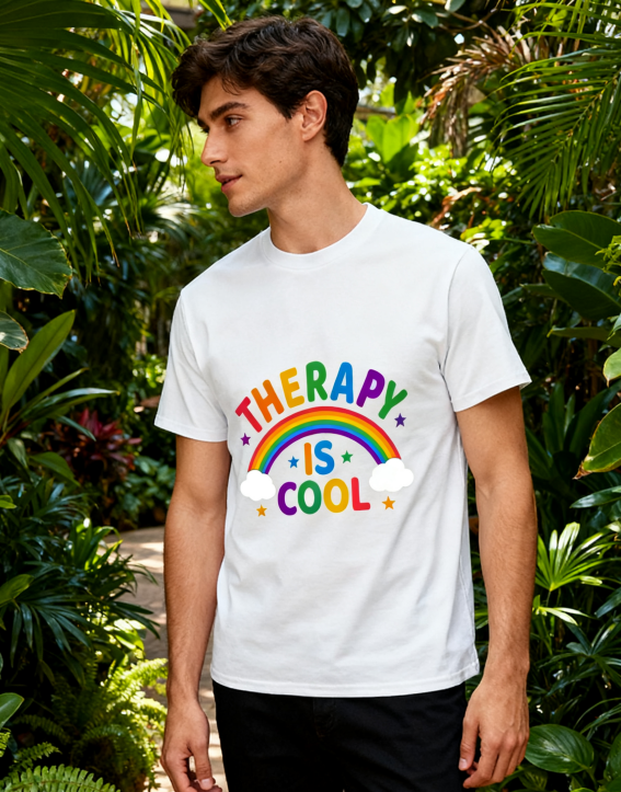 Therapy Is Cool Rainbow T-Shirt - 100% Cotton, Mental Health Awareness Tee for Daily & Casual Occasions
