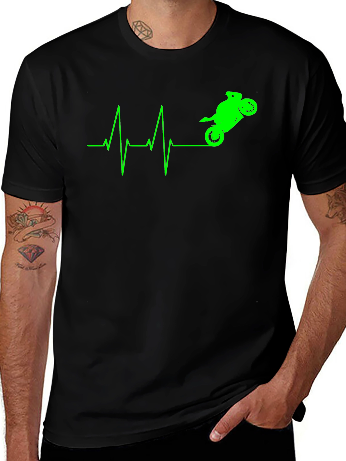 Motorcycle Heartbeat Graphic Tee - Black