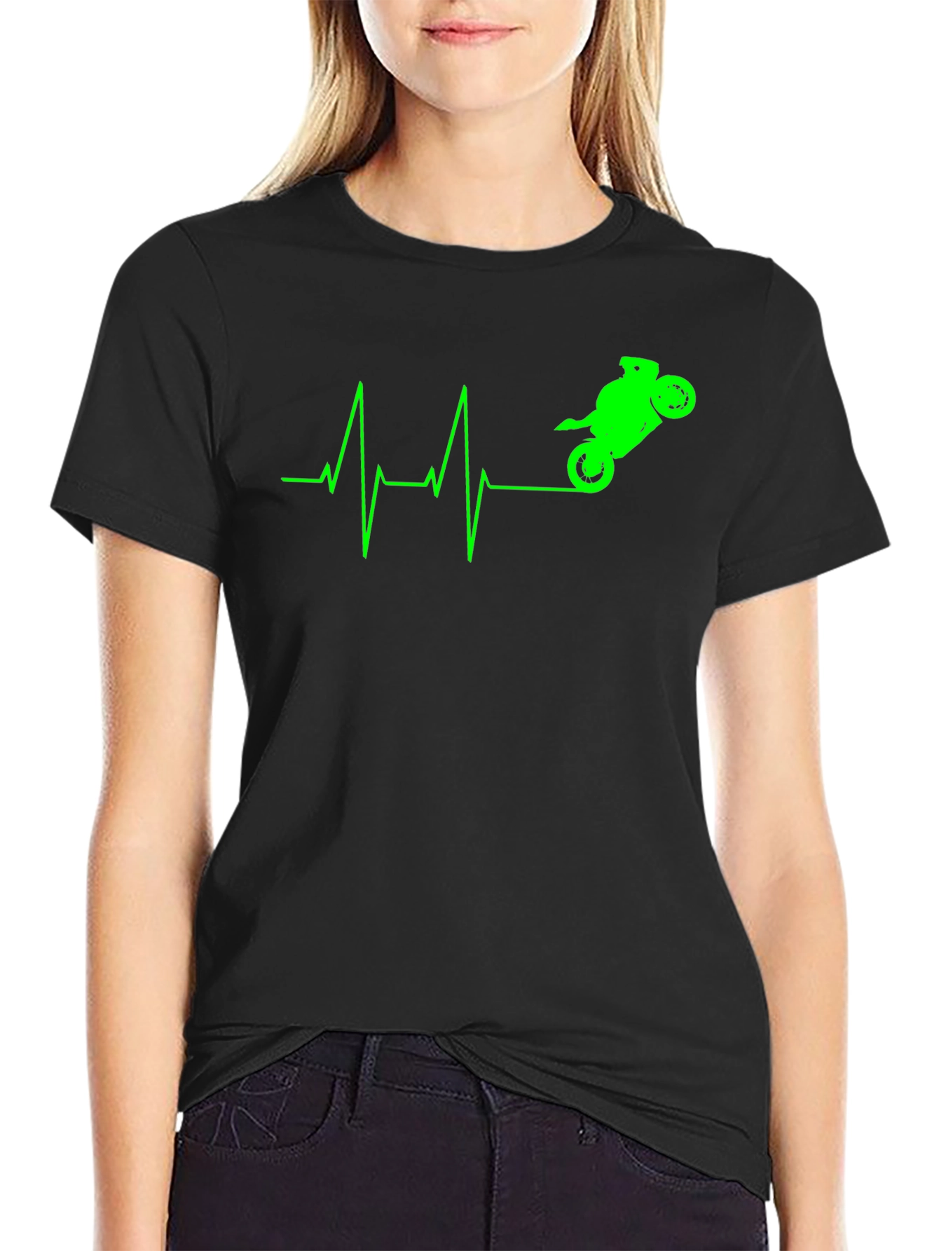Motorcycle Heartbeat Graphic Tee - Black