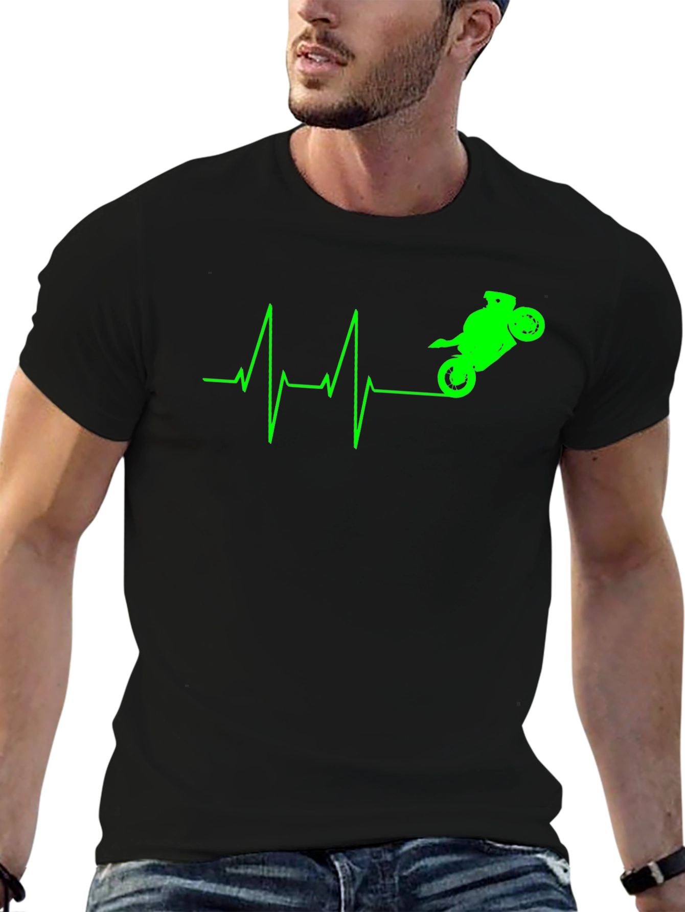 Motorcycle Heartbeat Graphic Tee - Black