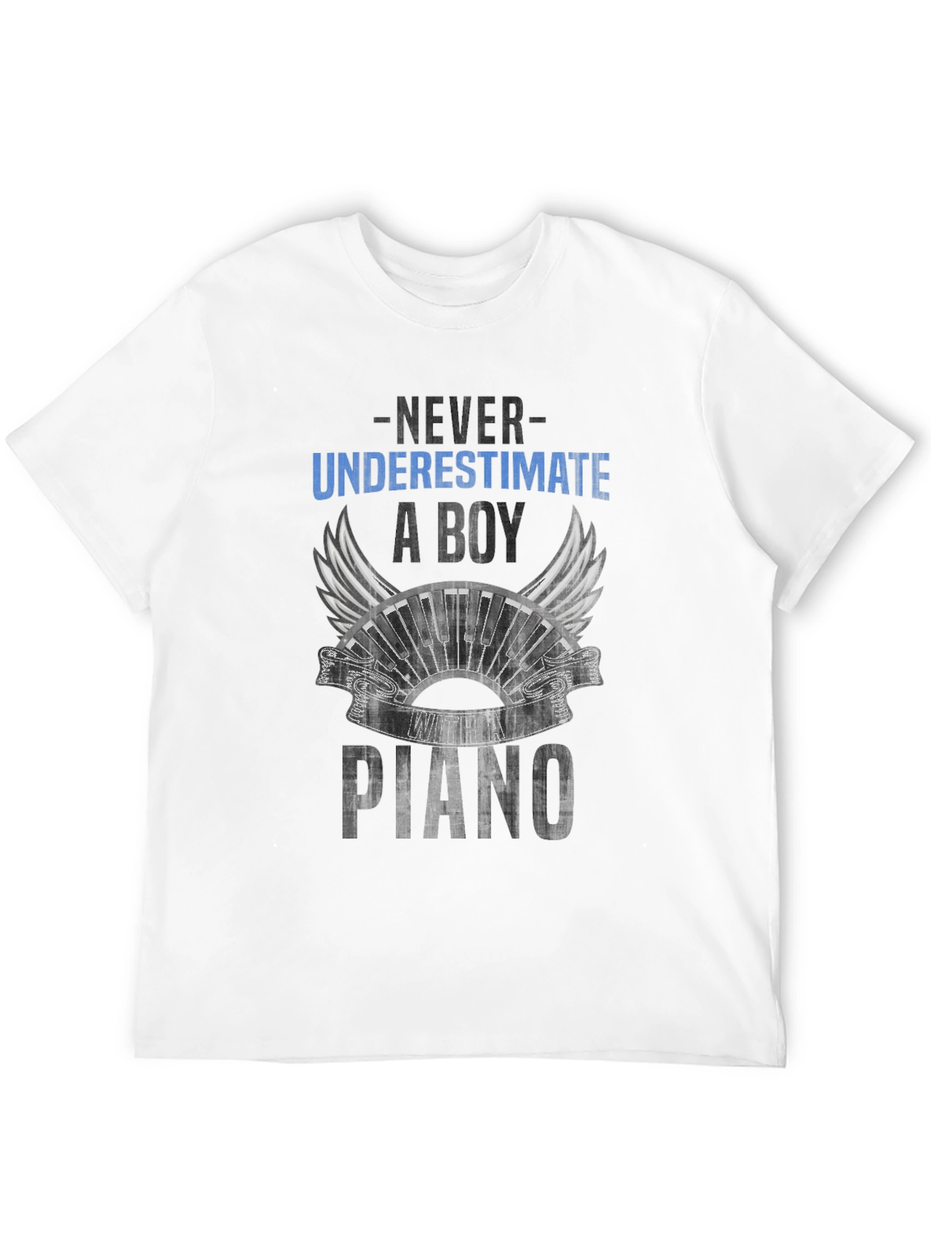 Never Underestimate a Boy with Piano Black T-Shirt