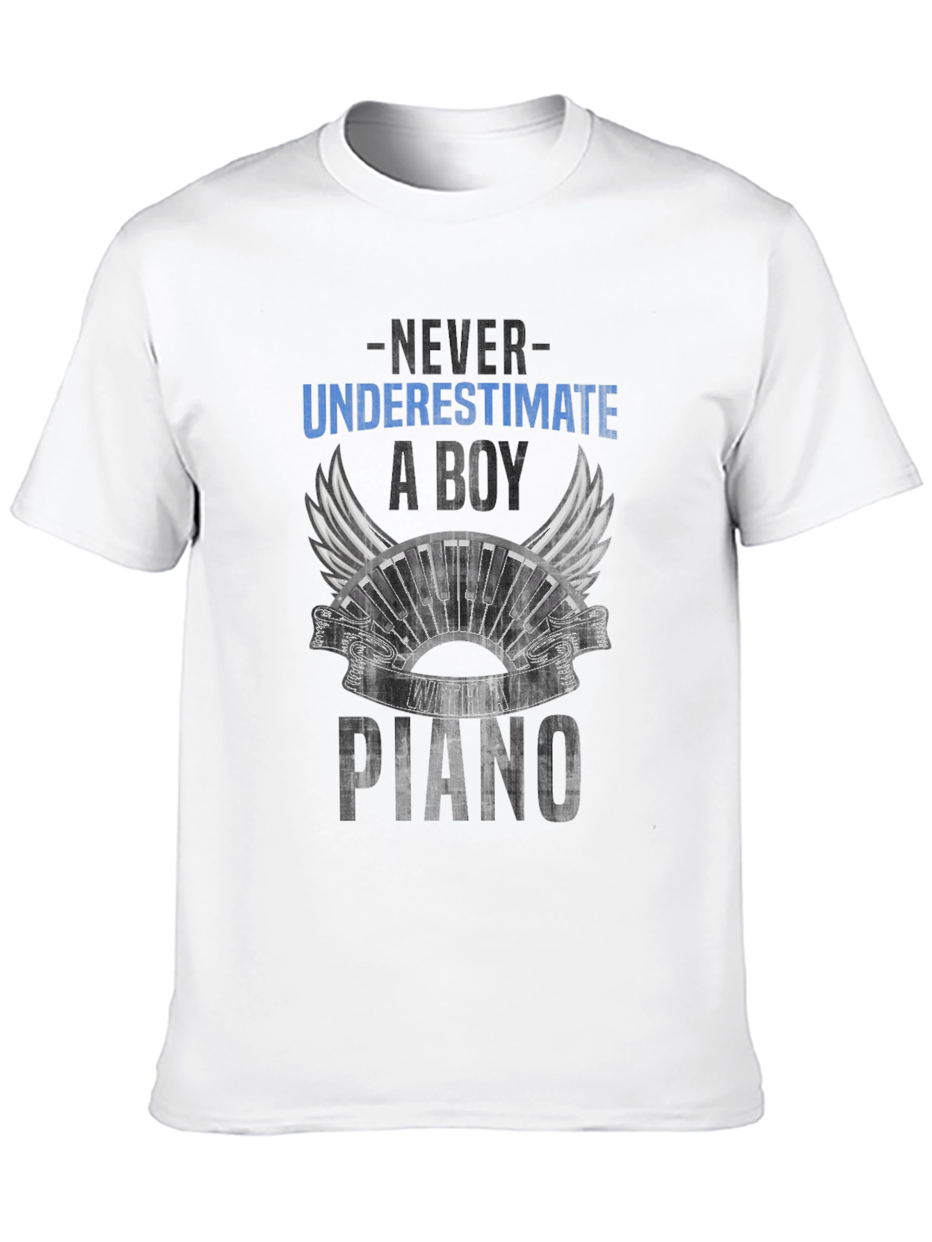 Never Underestimate a Boy with Piano Black T-Shirt