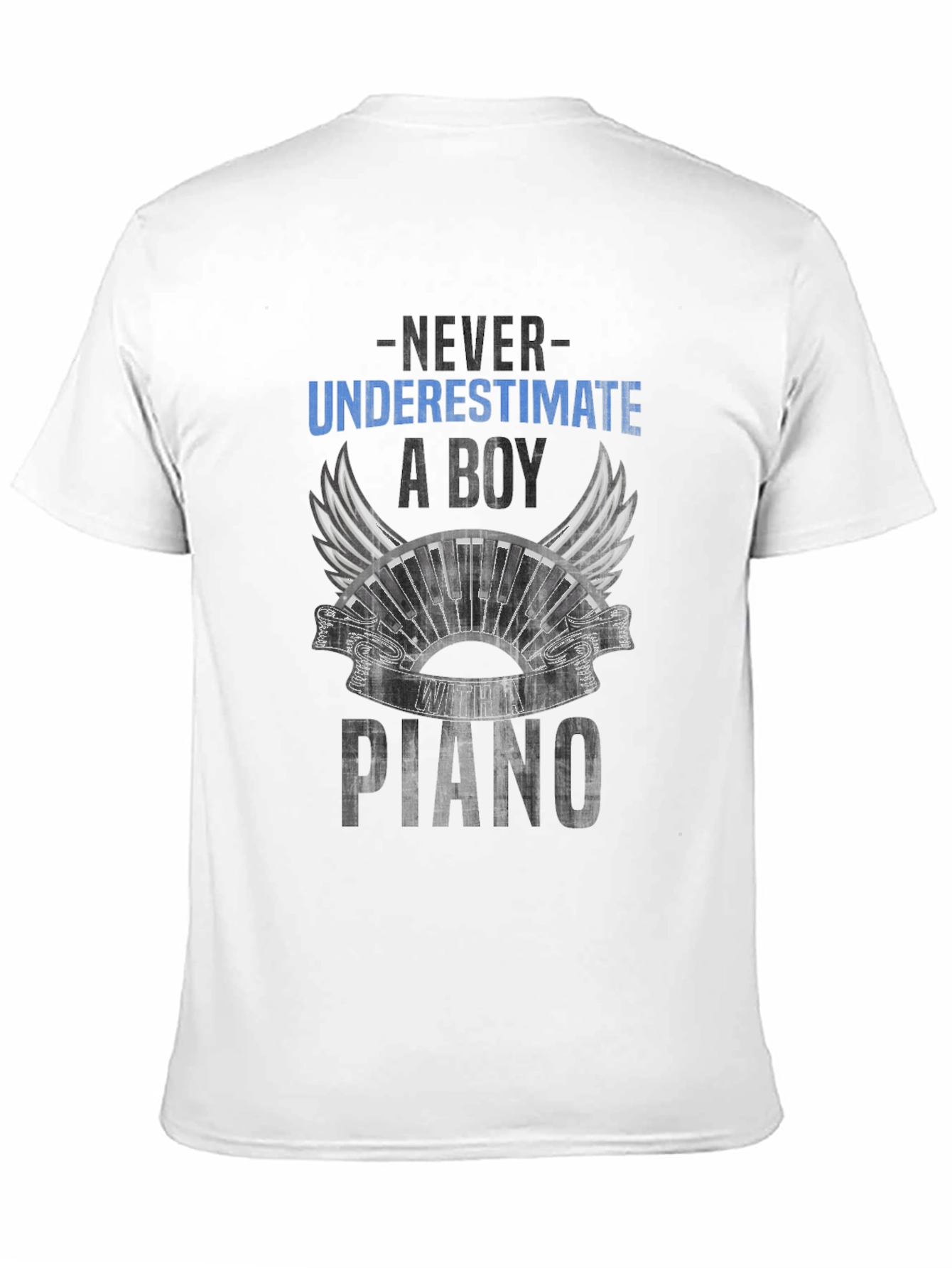 Never Underestimate a Boy with Piano Black T-Shirt