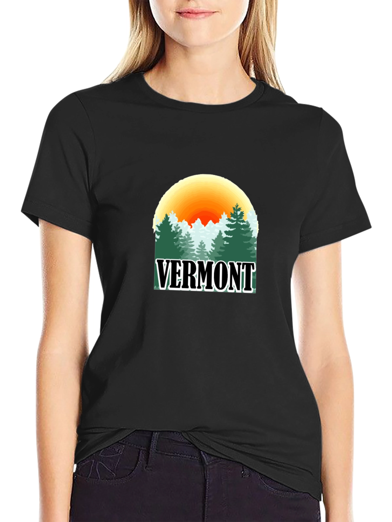 Vermont Nature Scene Graphic Tee - Unisex Black T-Shirt