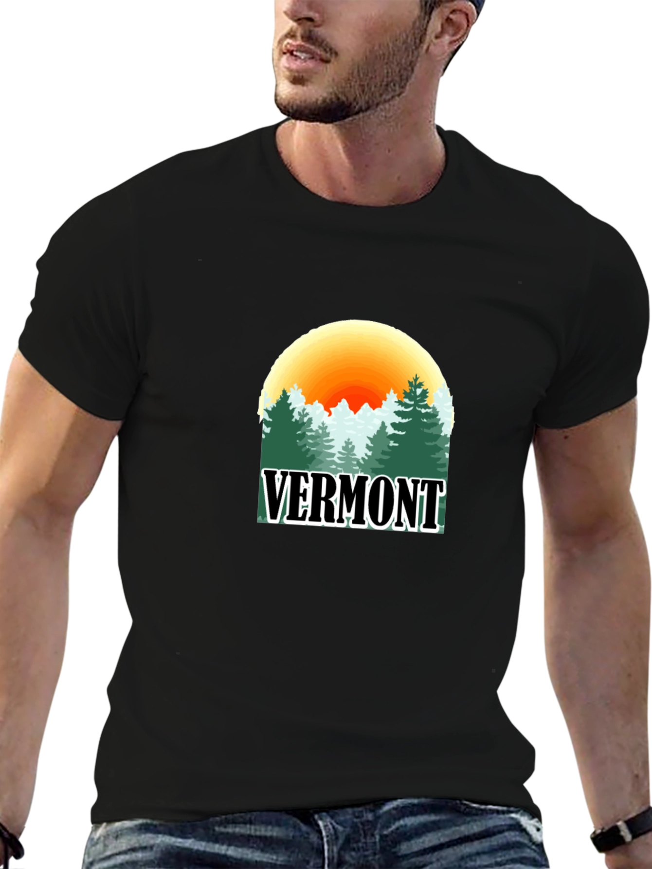 Vermont Nature Scene Graphic Tee - Unisex Black T-Shirt