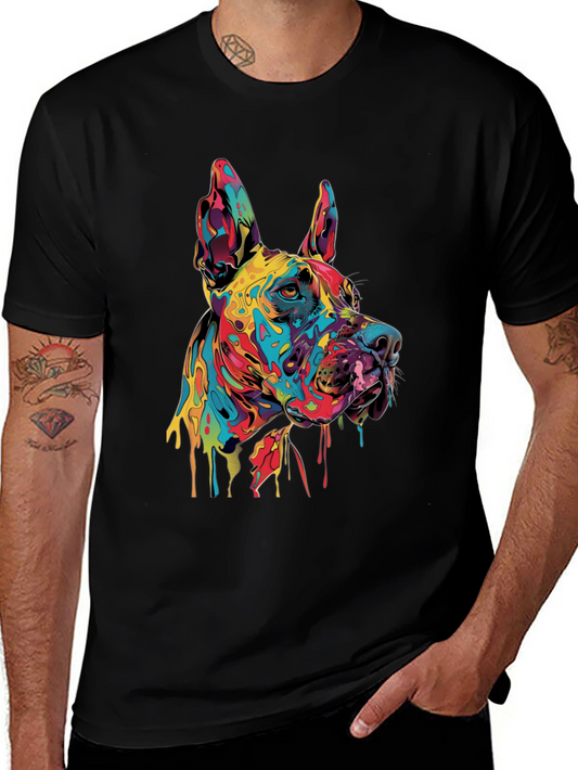Colorful Dog Graphic Tee - Modern Art T-Shirt