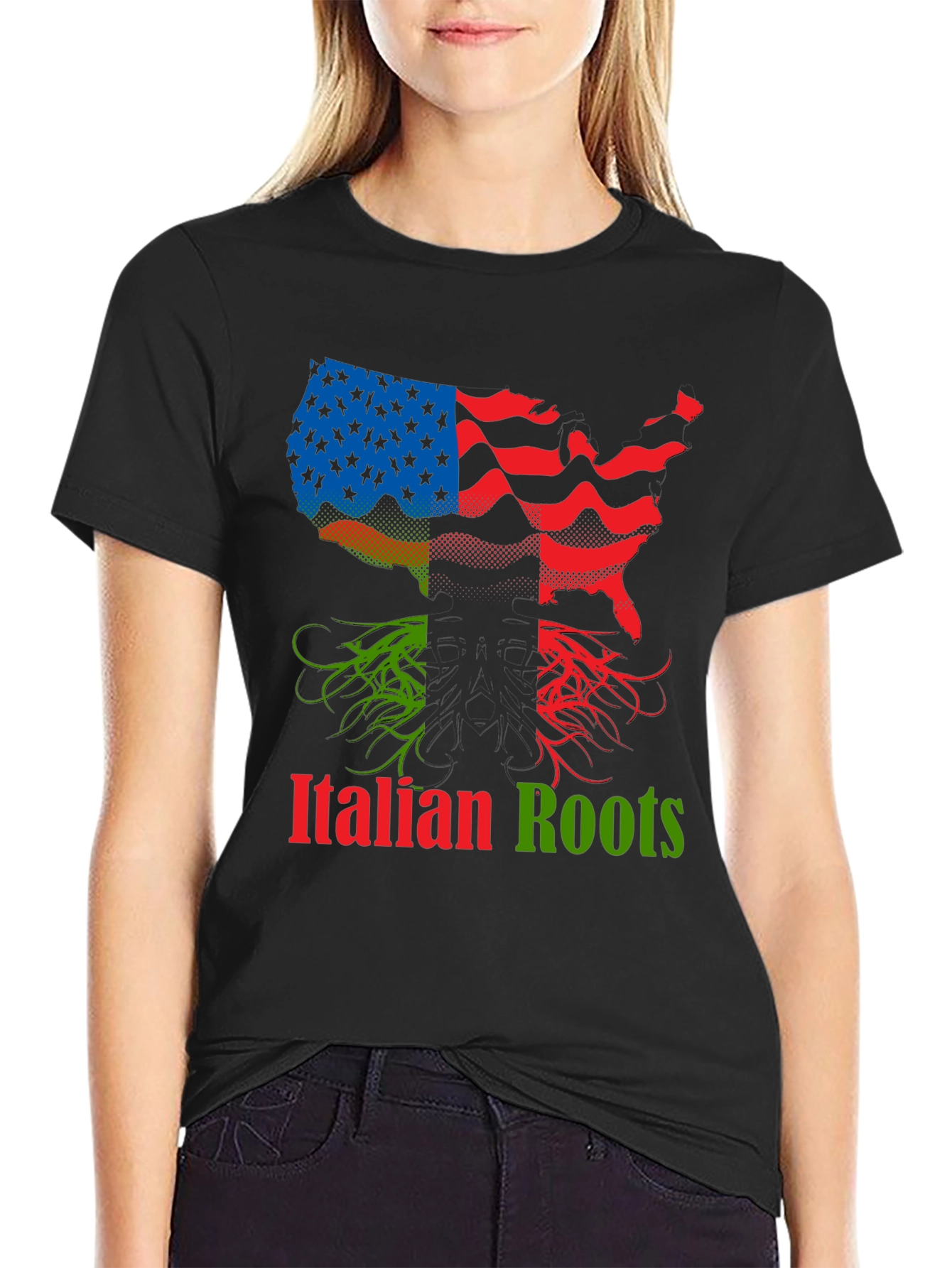 Italian Roots USA Flag Graphic T-Shirt