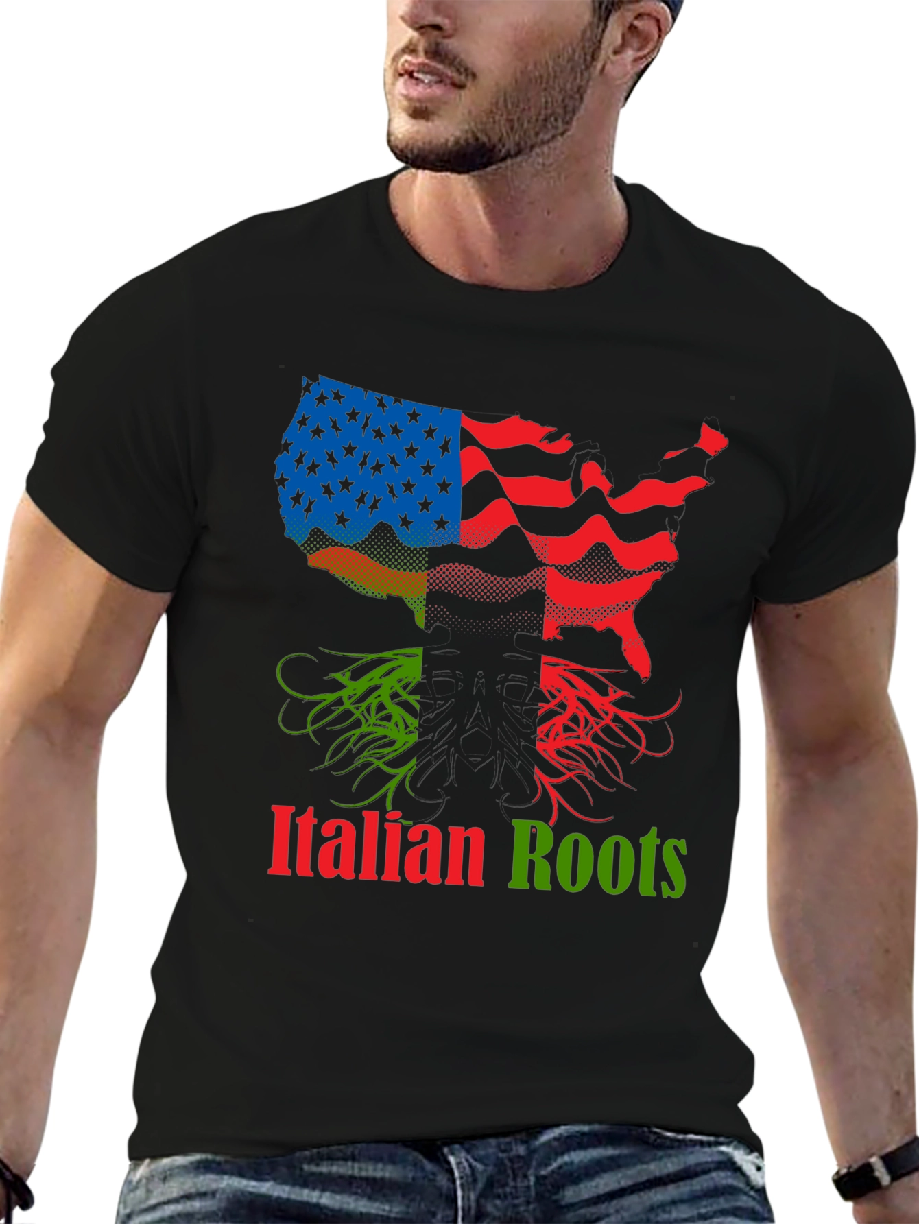 Italian Roots USA Flag Graphic T-Shirt