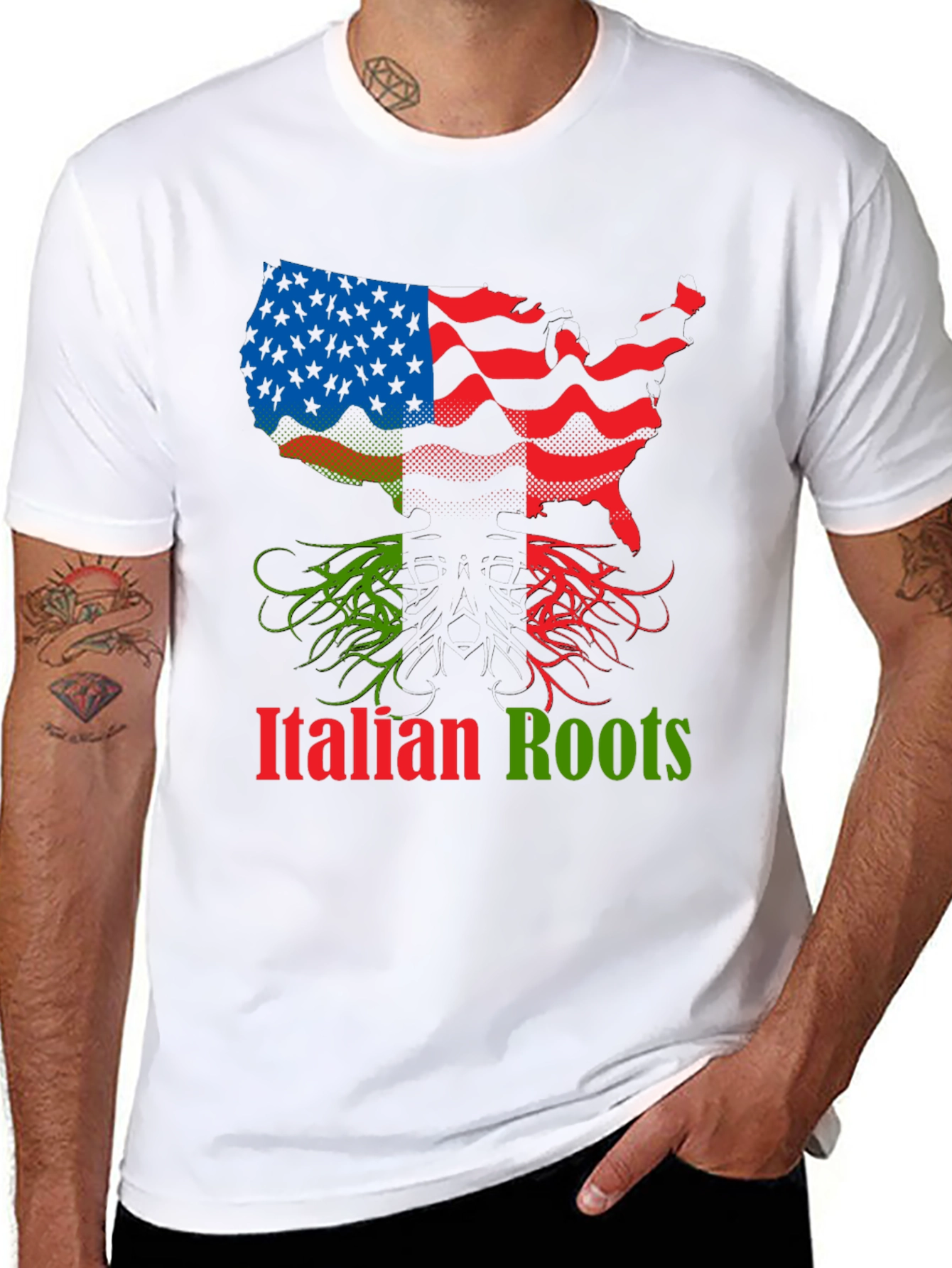 Italian Roots USA Flag Graphic T-Shirt