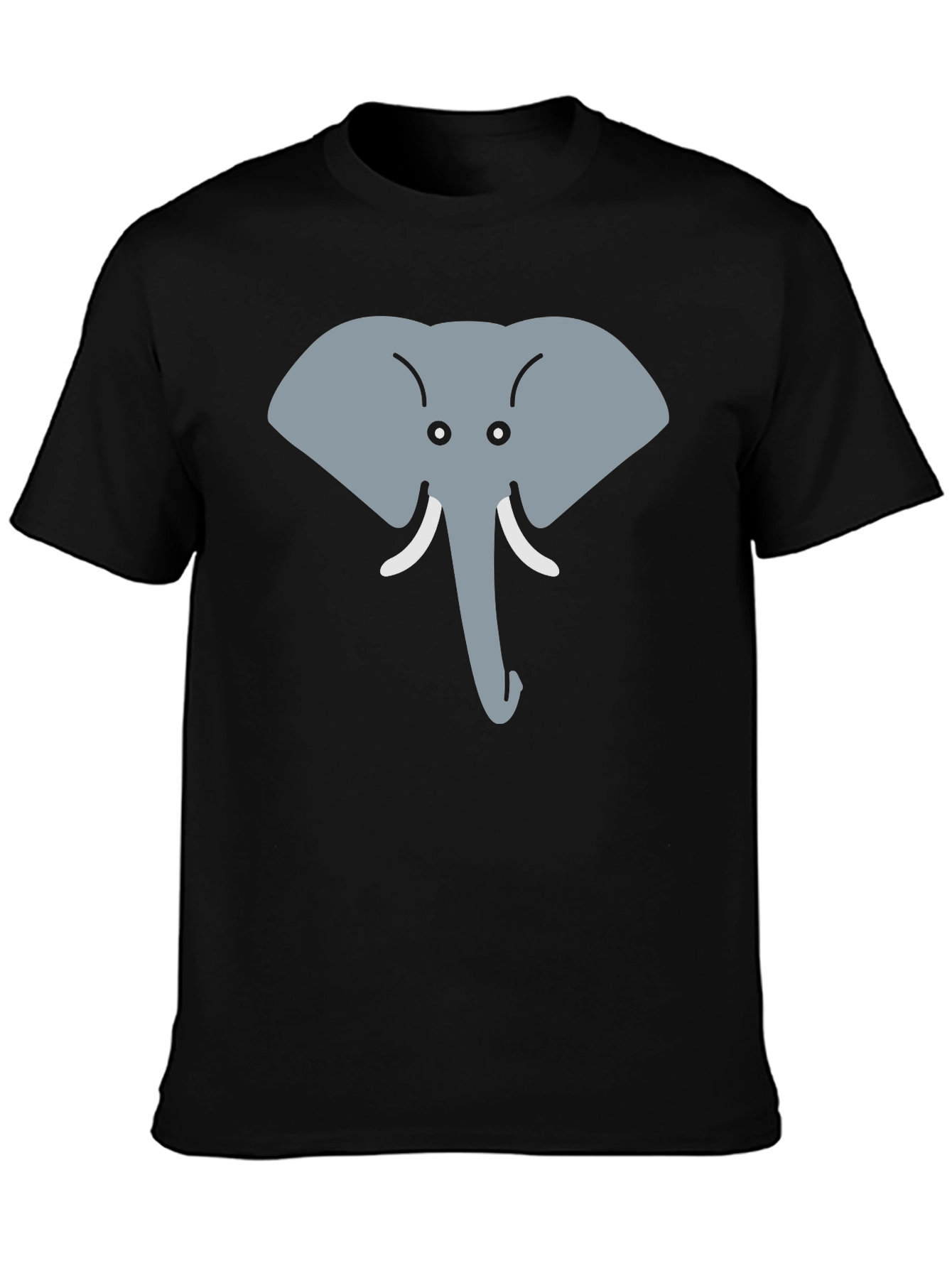 Cartoon Elephant Graphic Tee - Black Cotton Casual Top
