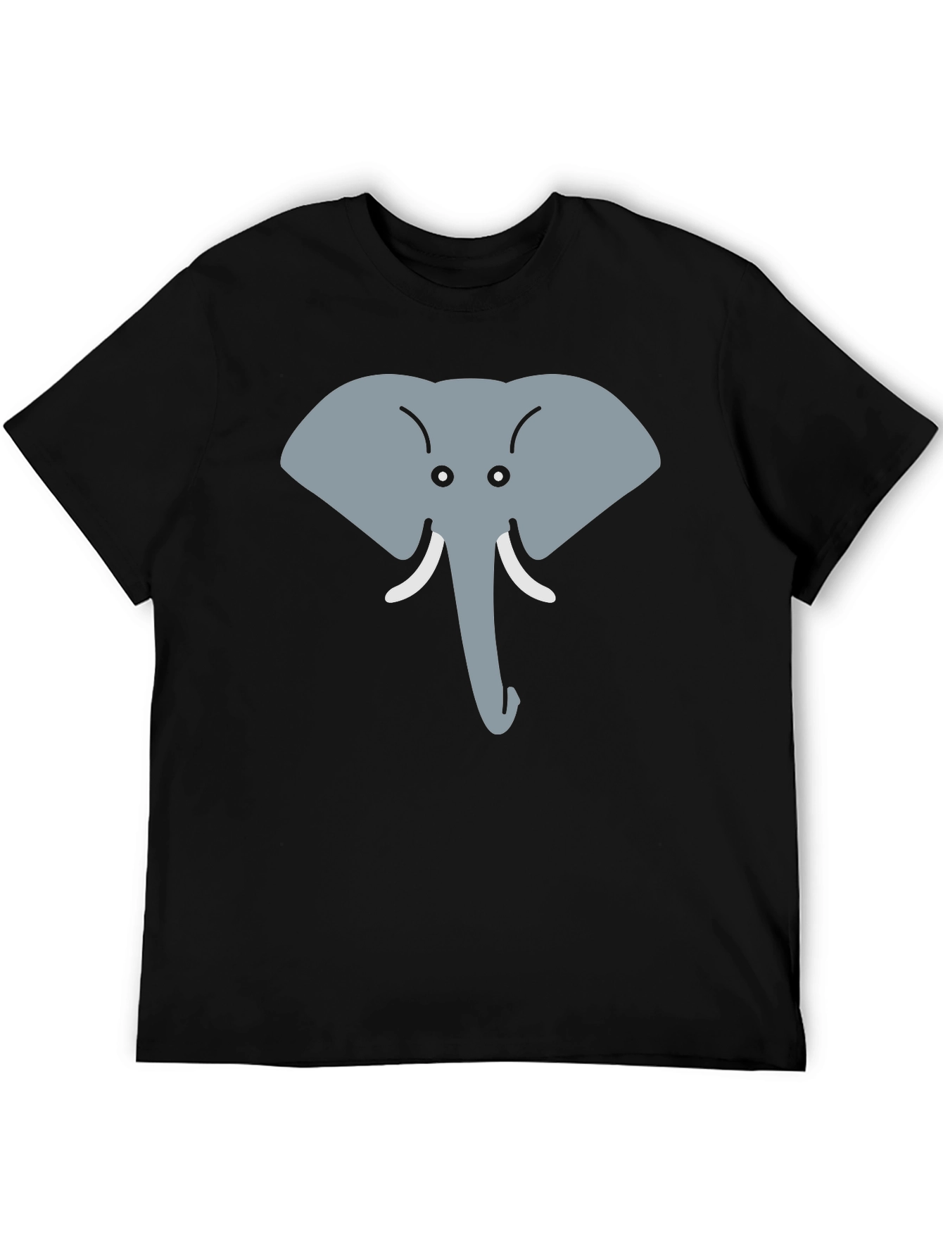 Cartoon Elephant Graphic Tee - Black Cotton Casual Top