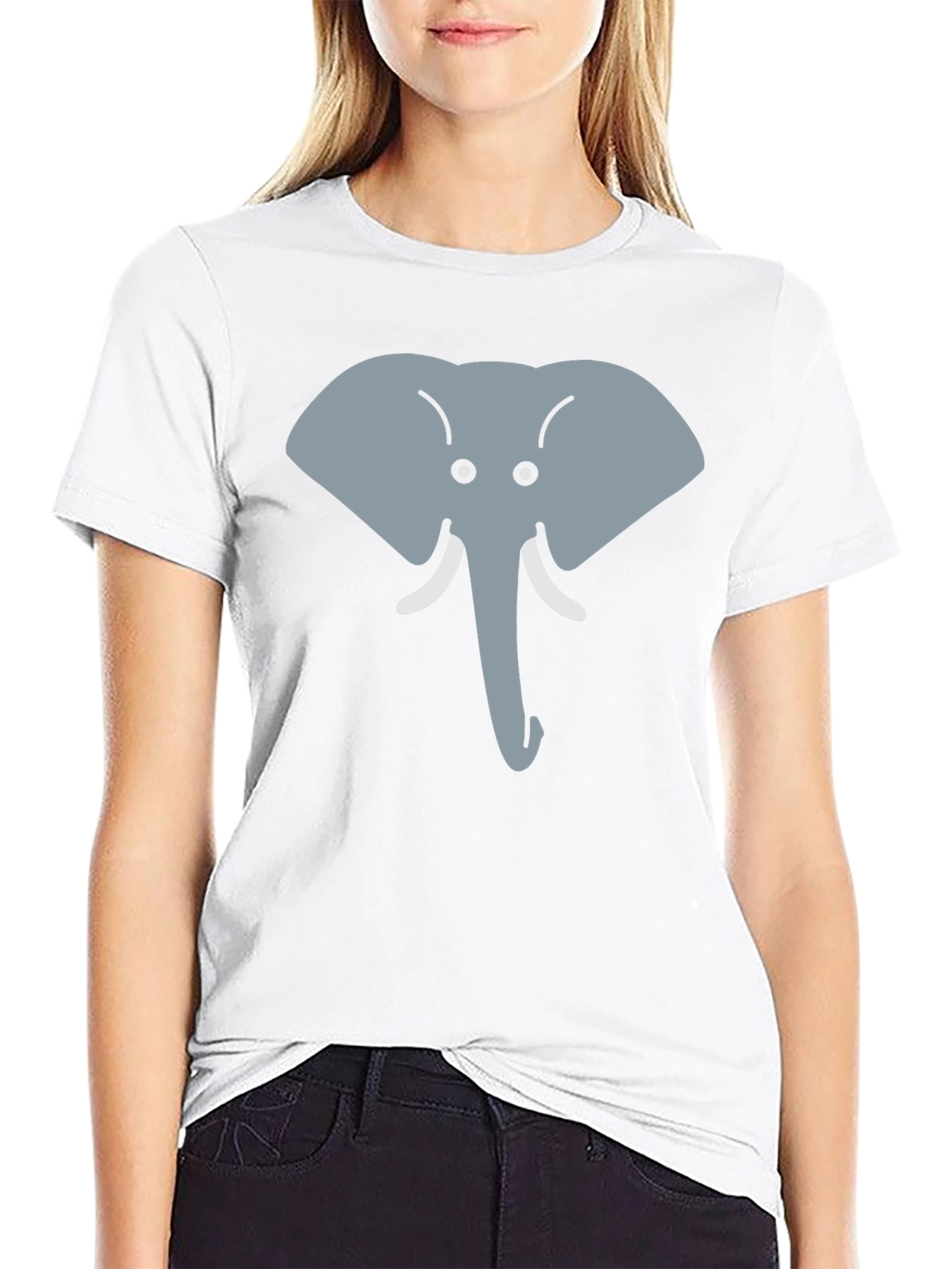 Cartoon Elephant Graphic Tee - Black Cotton Casual Top